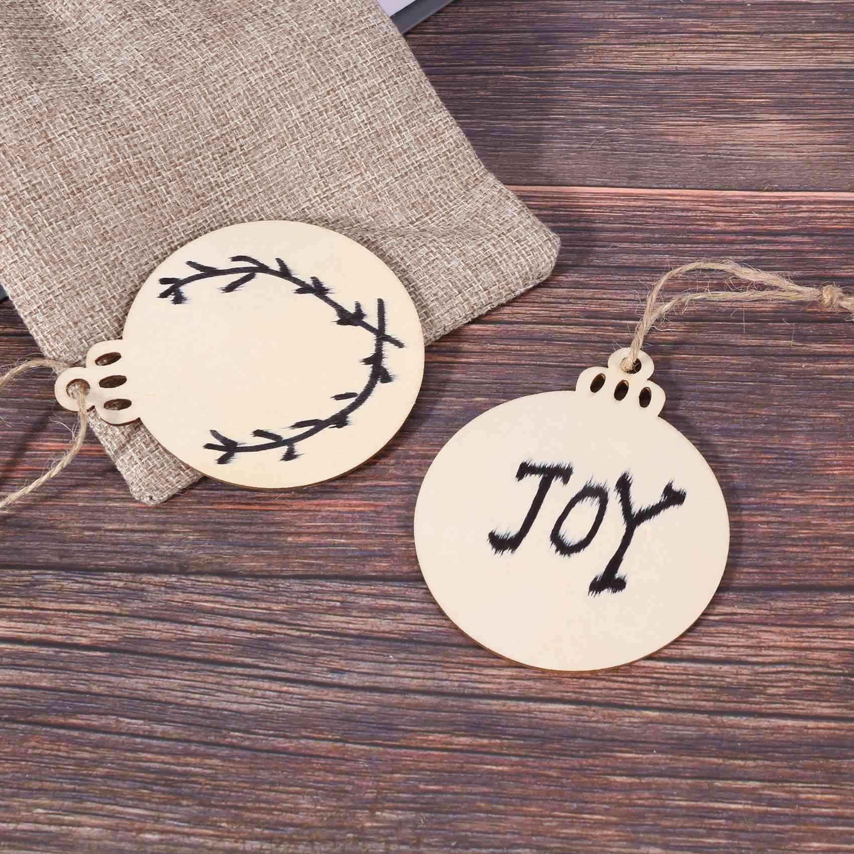 300 StüCke DIY Aus Runde Nippes mit 300 StüCke SchnüRen zum Malen, Unvollendete Weihnachten HäNgende Ornamente Bulk Scheiben für Rustikale Weihnachten Dekoration