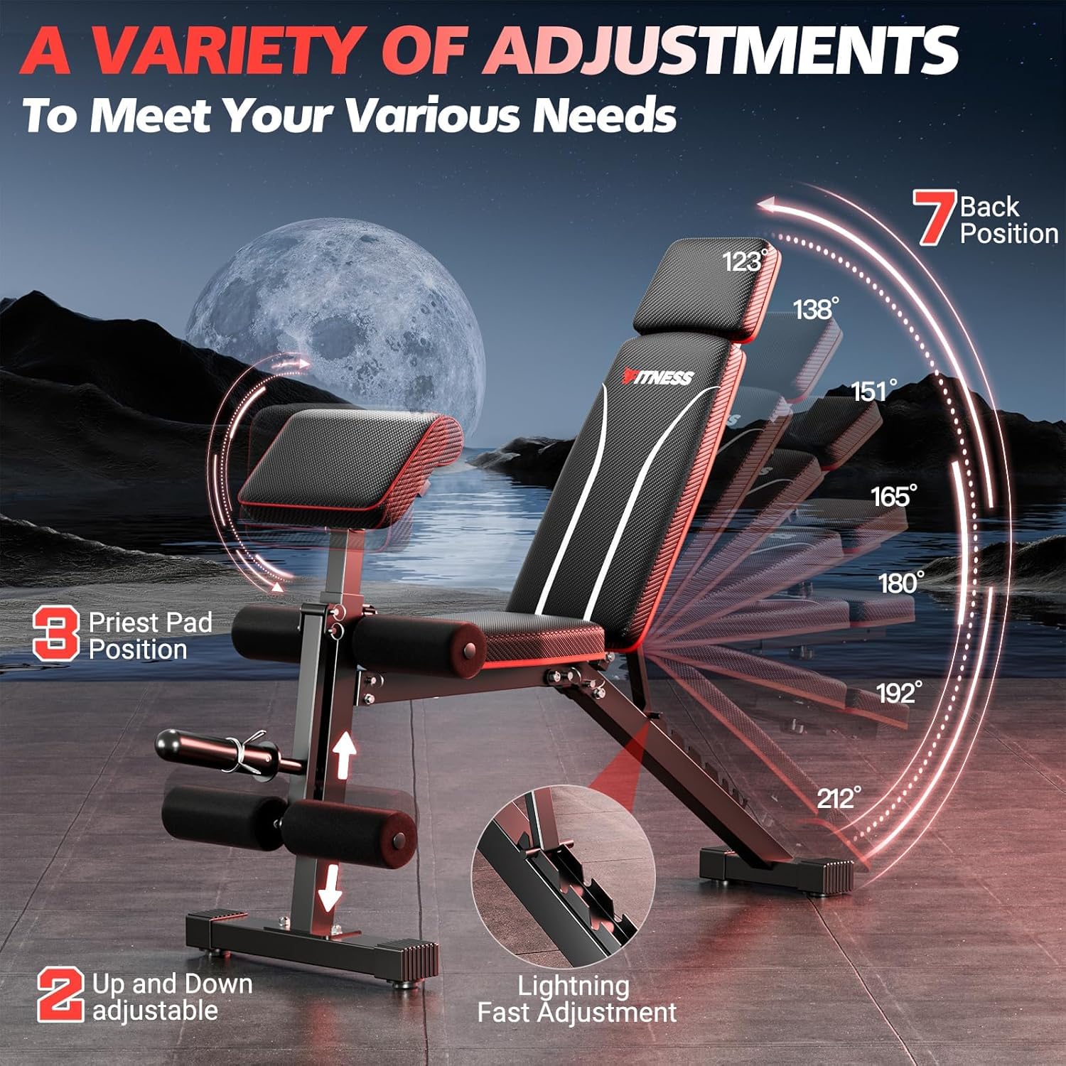 XDDIAS Klappbar Hantelbank, 10-fach Verstellbare Fitnessbank mit Beinstrecker & Curlpult, Multifunktion Trainingsbank für Schrägbank Flachbank für Home Gym Krafttraining, Platzsparende Hantelbank