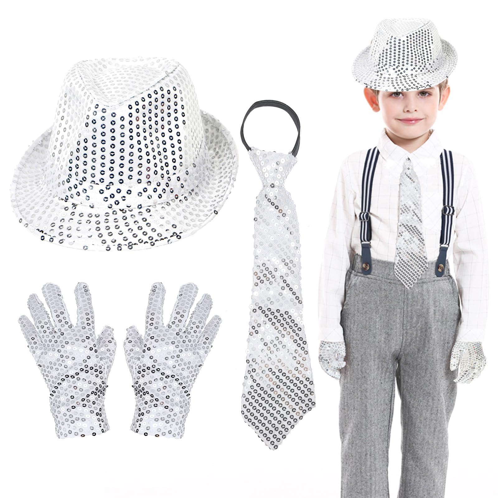 Buywis Chapeau Fedora à Paillettes Pour Enfants – Casquette Disco Jazz, Noir/argent/rouge/or/bleu, 54 Cm, 3-10 Ans, Déguisement Scène Et Fête