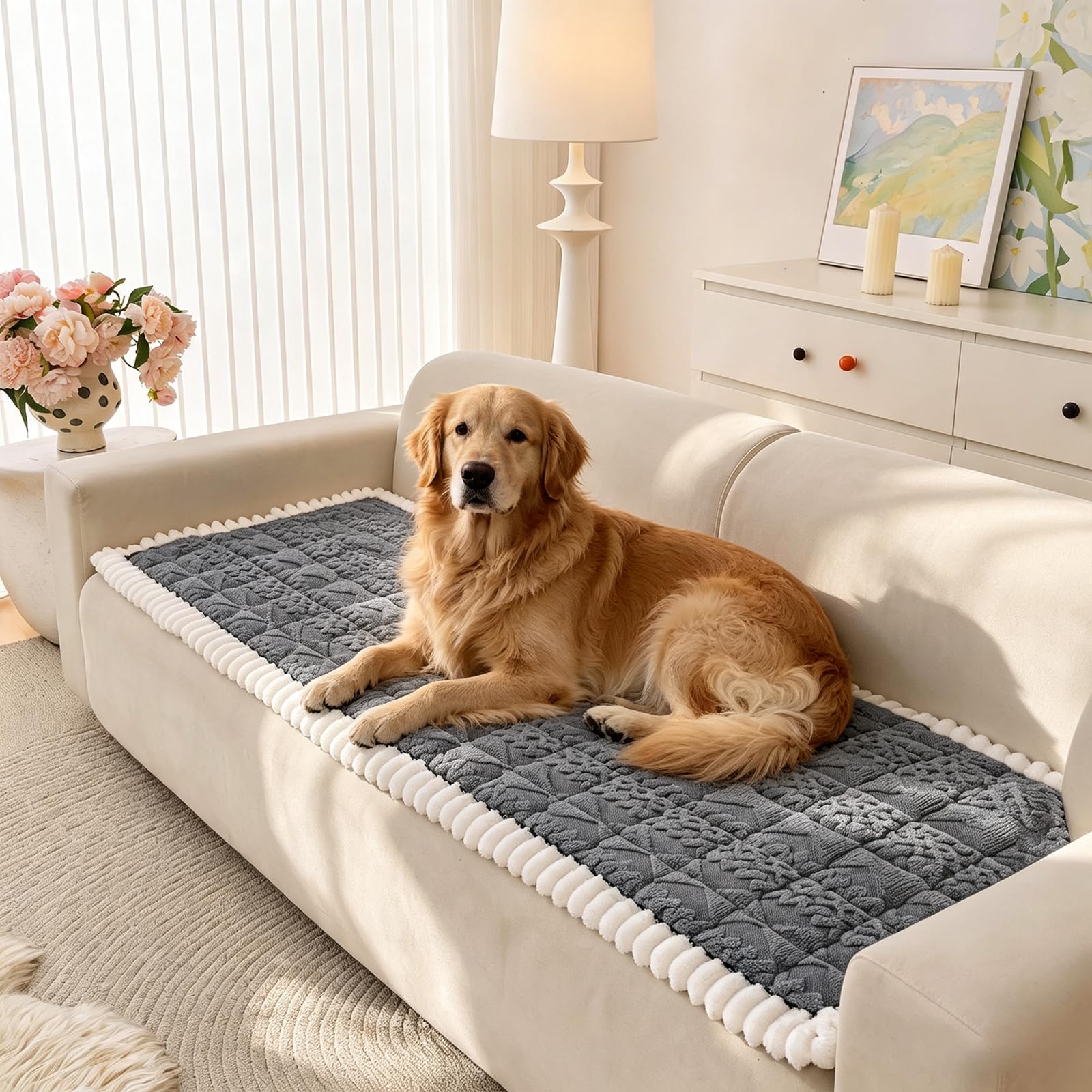 tianxinbaobei Pet Sofa Covers Washable, Non-Slip Couch Covers for Dogs Pet Friendly, Soft Fuzzy Dog Couch Cover Furniture Protector(Light Grey/28 x83/Large 3 Seat Cushion Sofa Cover)