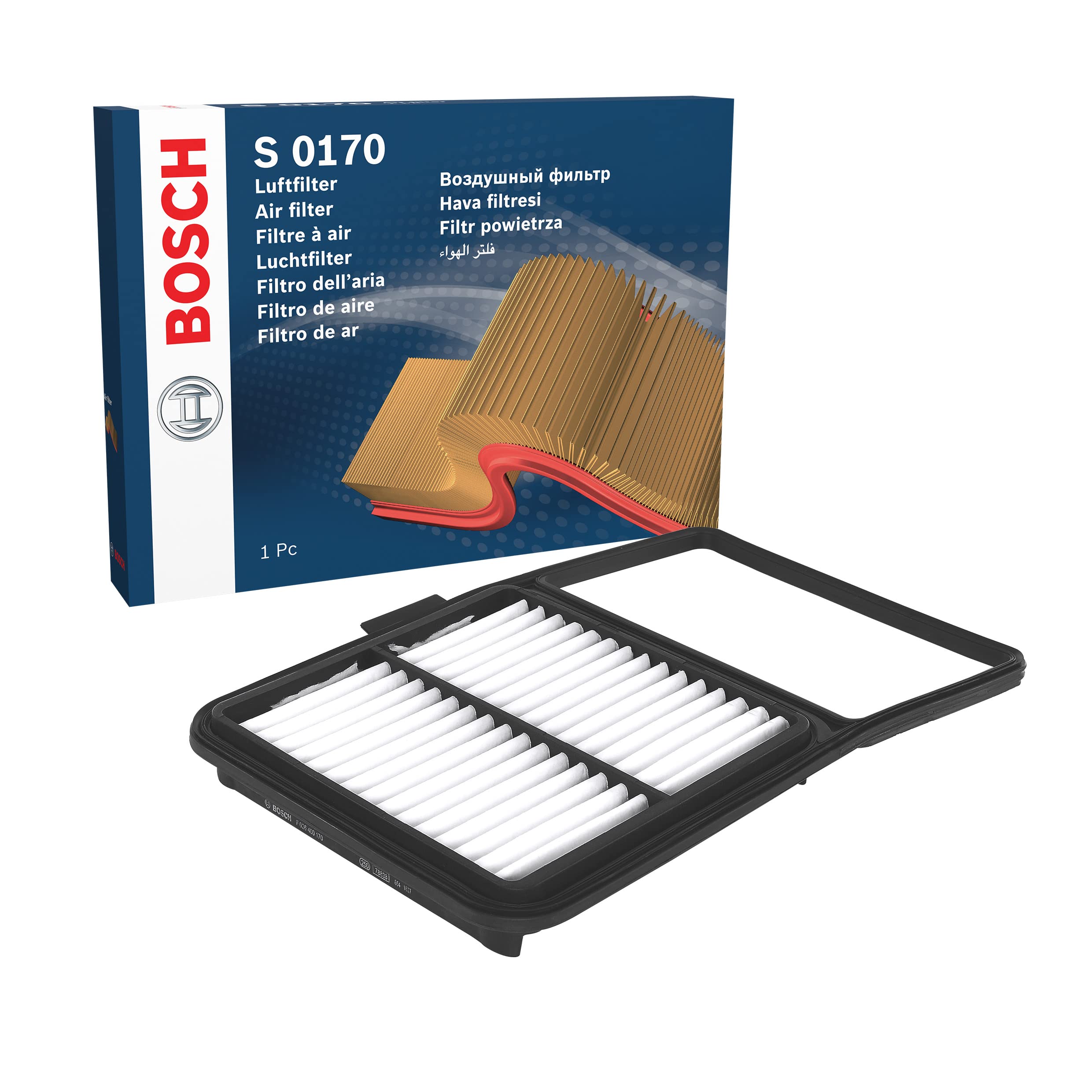 Bosch Filtro Aria per Auto S0182 - Trattiene le particelle solide all'esterno della presa d'aria - Resistente all'umidità ed altamente resistente alla trazione