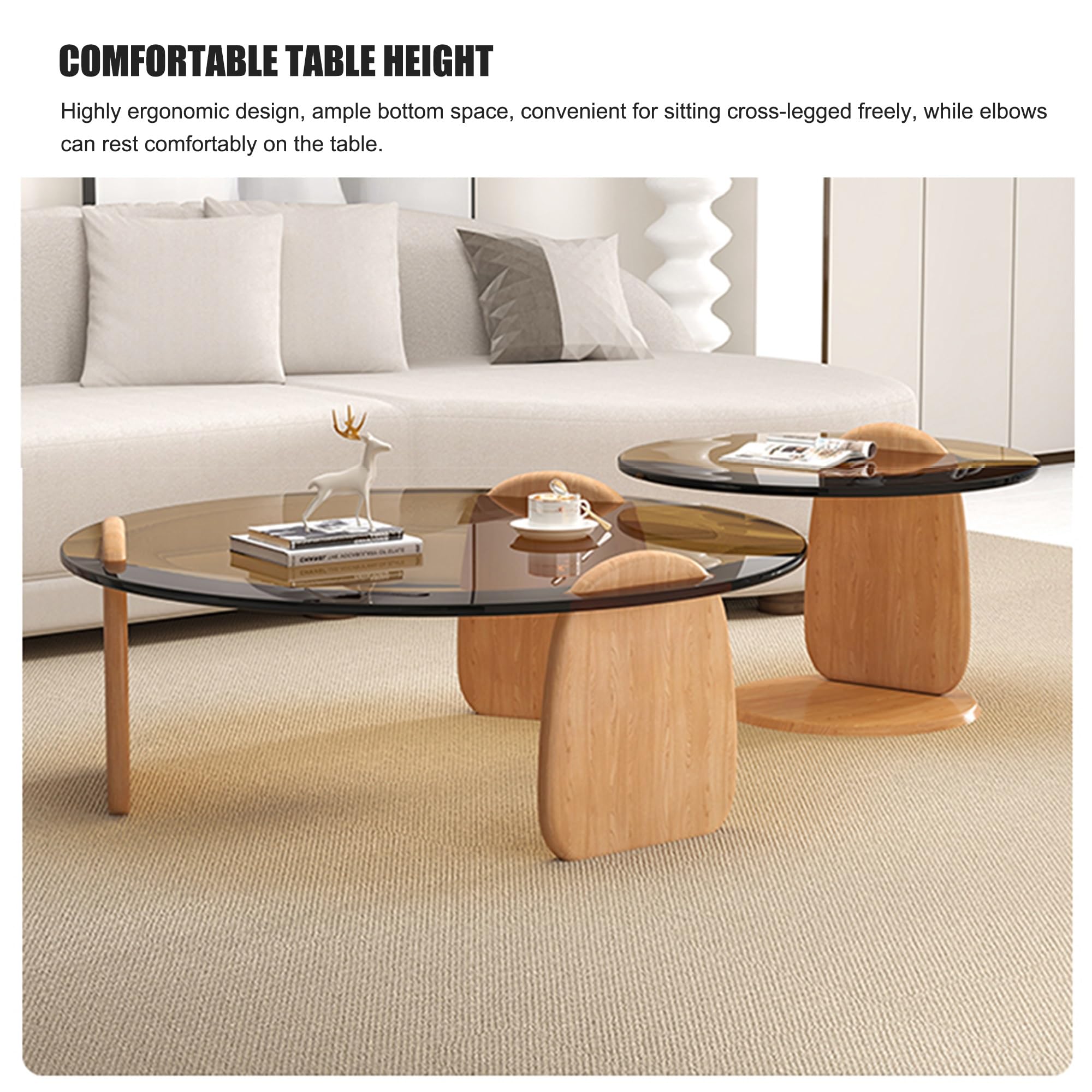 Set Tavolini Impilabili Moderni Vetro Trasparente E Gambe