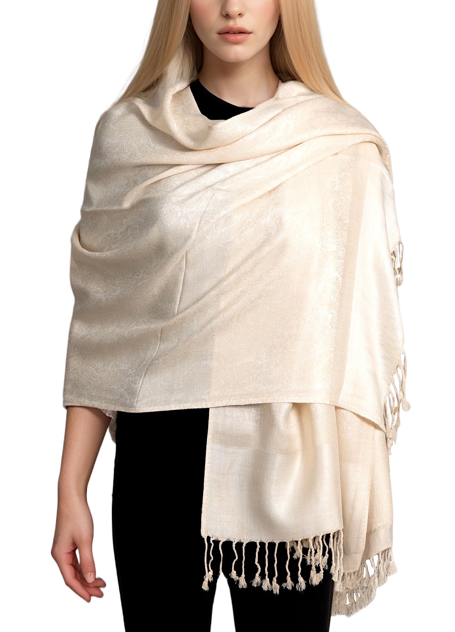 Achillea Two-Tone Vintage Paisley Pashmina Scarf – Lightweight Wrap & Shawl for Dresses, Weddings, Travel, All Seasons