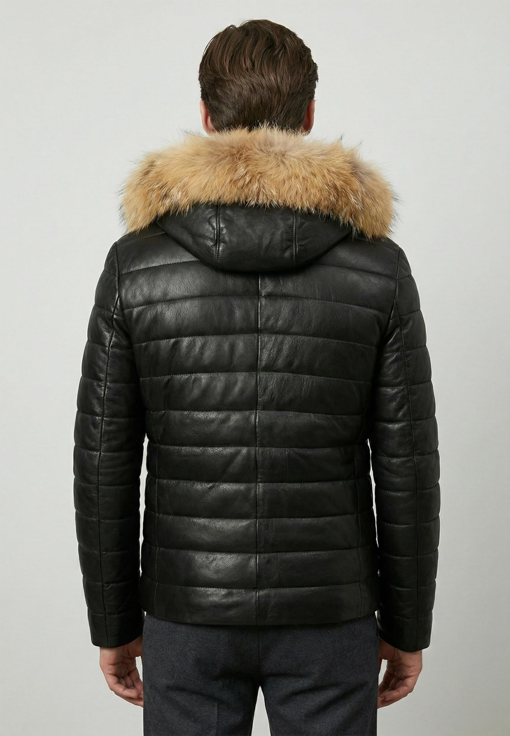FELIX HARDY Giacca in pelle con cappuccio e cerniera, slim fit
