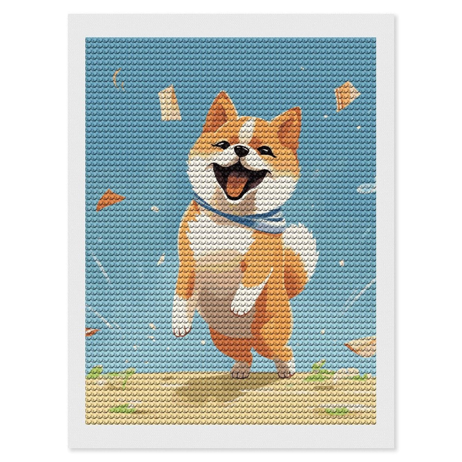 Cute Shiba Inu Diamond Art Kits for Adults, DIY 5D Diamonds Painting Kits for Beginner, Round Full Drill Diamond Dots Painting, Diamonds Pictures Gem Art and Crafts Wall Decor 12"x16"