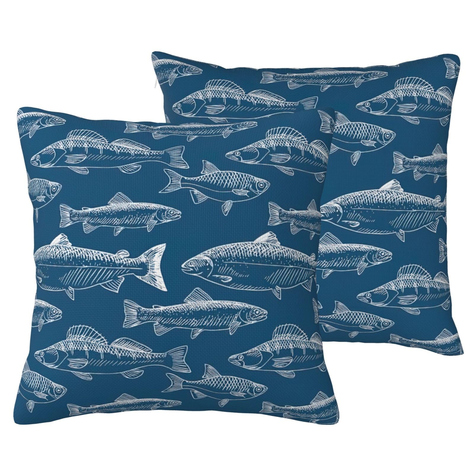 Housse de coussin poissons océan canapé salon décoration textile maison design