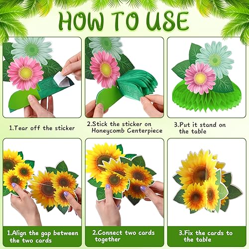 Miniatura 3 de 10 piezas de girasol panal centro de mesa, decoración de otoño, verano, primavera, cumpleaños para mujeres, niños, oficina, aula, fiesta de