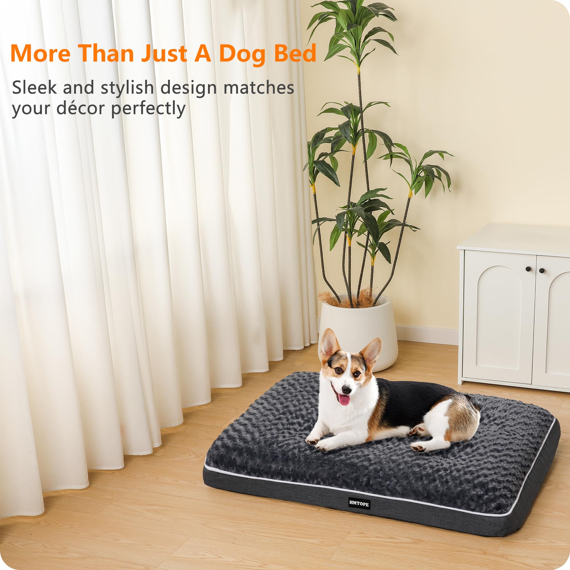 HMTOPE Orthopedisch hondenbed, hondenmatras in dubbeldeksdesign, wasbaar hondenkussen, afneembare hondenmand, 105 cm voor middelgrote honden, donkergrijs
