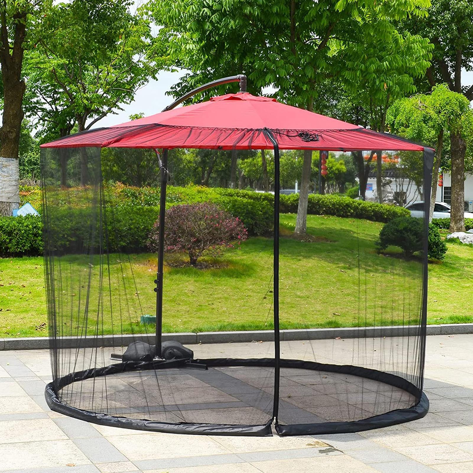 Rete Per Ombrellone Da Giardino 300/335/380cm Zanzariera Per Ombrellone Con Corda Di Portata Regolabile Design A Doppia Cerniera All'interno E All'esterno Può Resistere Per Campeggio