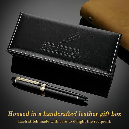 Miniatura 5 de BEILUNER 319 Piano Black Lacquer Rollerball - Impresionante bolígrafo de lujo con oro de 24 quilates, pesado y repuesto de tinta negra Schneider, el
