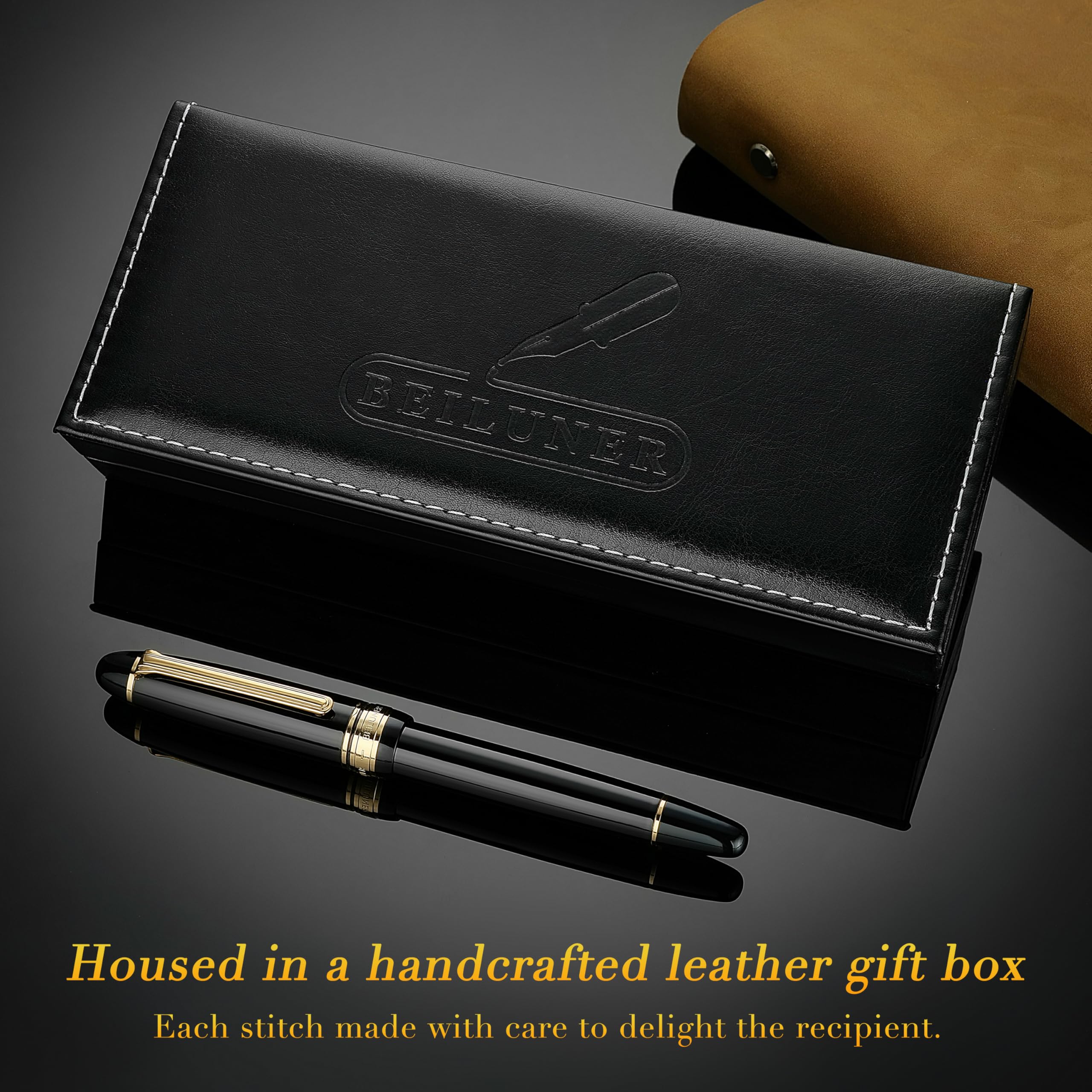 BEILUNER 319 Piano Black Lacquer Rollerball - Stunning Luxury Pen with 24K Gold Heavy Schneider Black Ink Refill — view 5