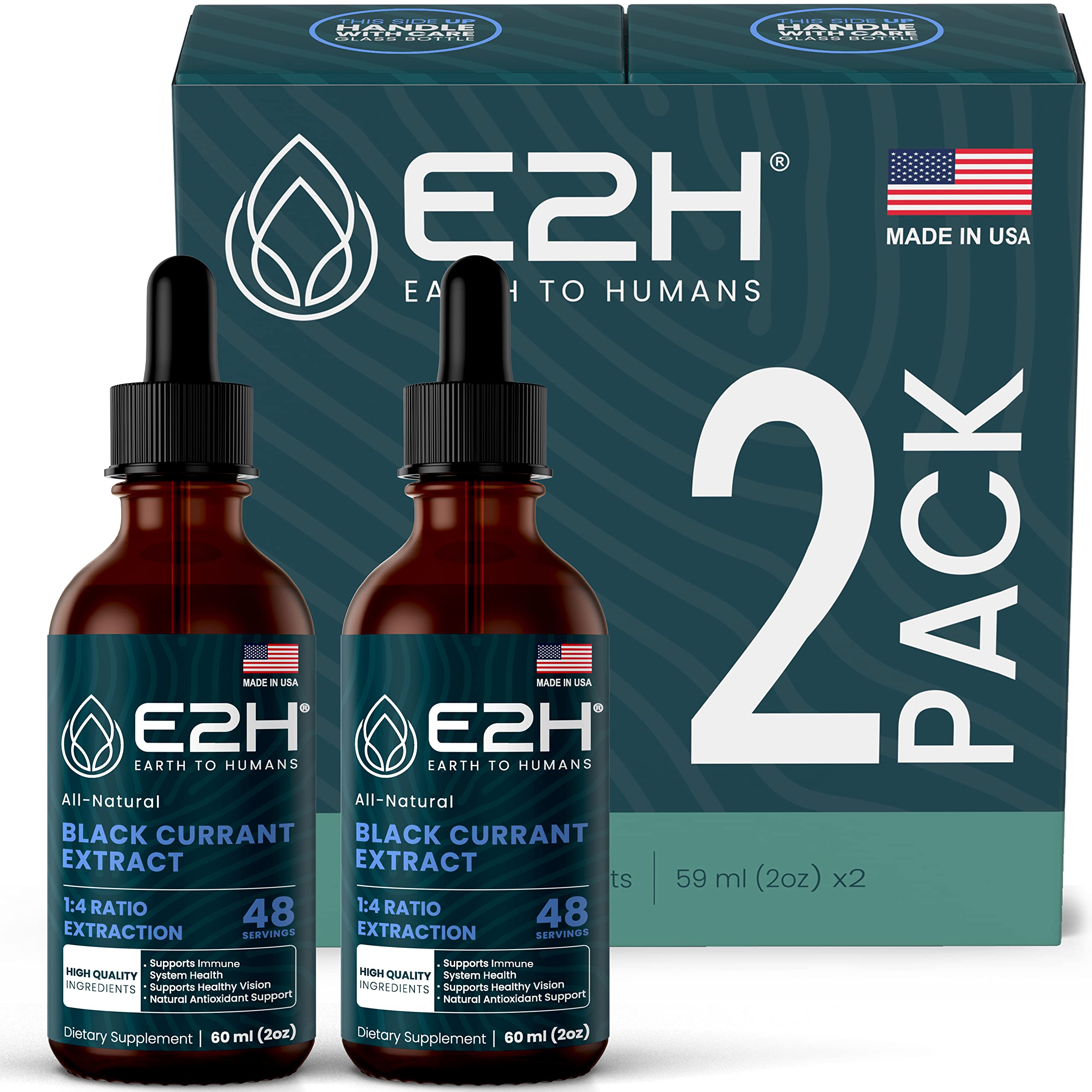 E2H EARTH TO HUMANS Extrato líquido de semente de groselha-negra 120 mL (2 frascos)