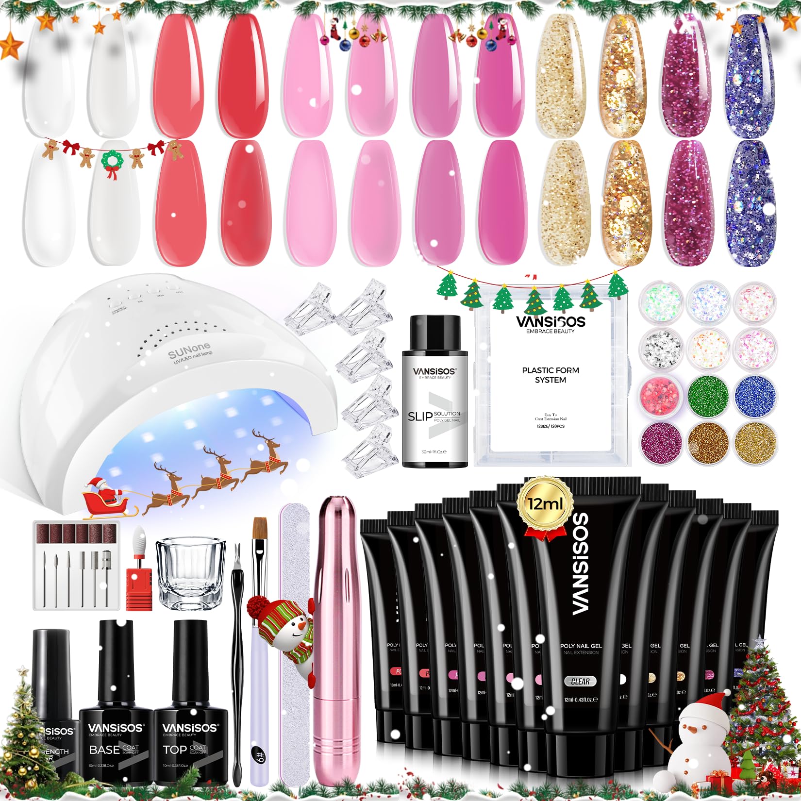 Amazon.com: VANSISOS Poly Nail Gel Complete Kit: 12 Colors Poly
