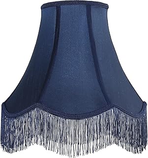Blue Silk Bell Lamp Shade Petal Edge Braid, Blue Fringe Trim, 6"x13"x10.6" (Spider), Victorian Scalloped, Handcrafted, for Desk/Bedside/Table/Floor Lamps, Decor/Replacement, Easy Assembly