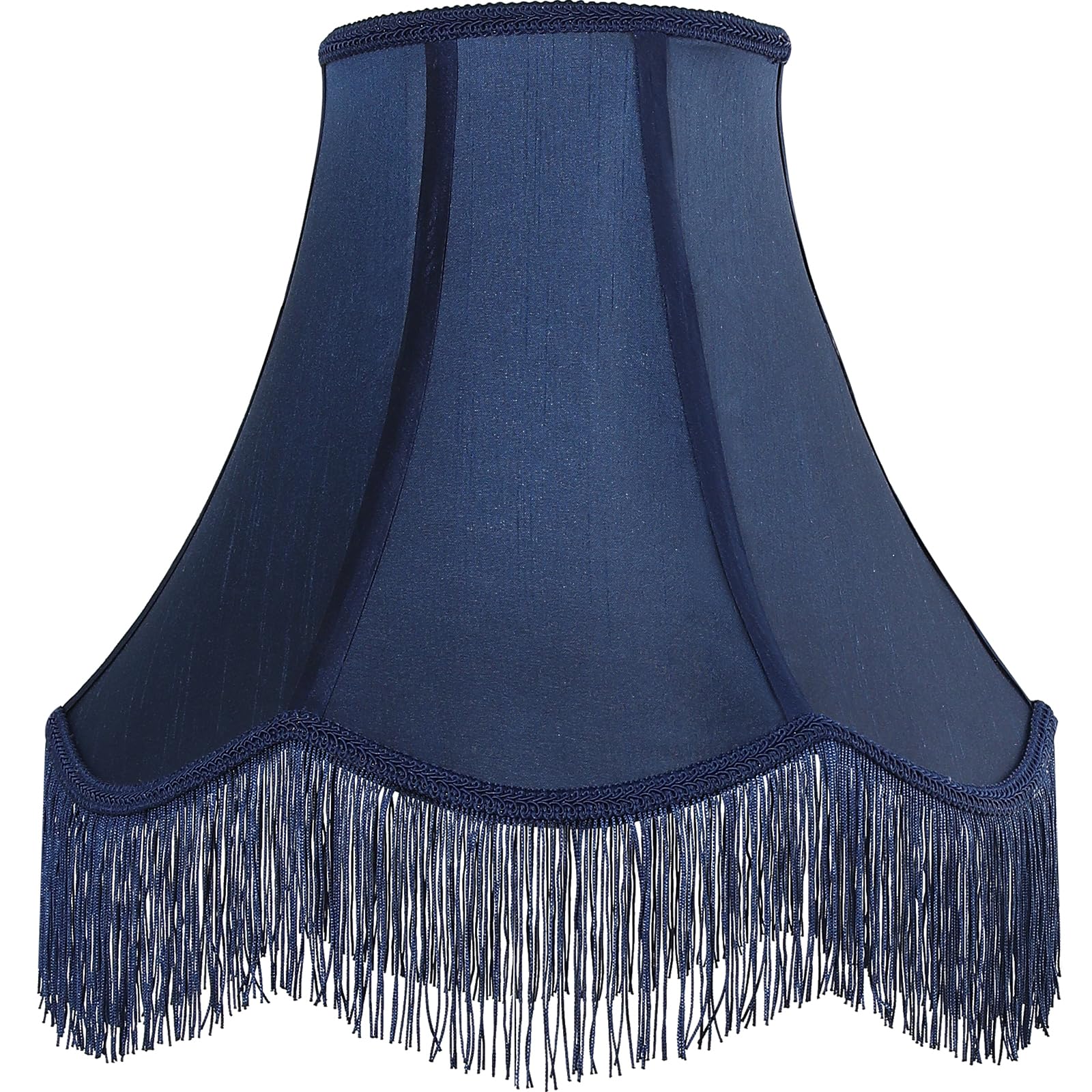 Blue Silk Bell Lamp Shade Petal Edge Braid, Blue Fringe Trim, 6"x13"x10.6" (Spider), Victorian Scalloped, Handcrafted, for Desk/Bedside/Table/Floor Lamps, Decor/Replacement, Easy Assembly