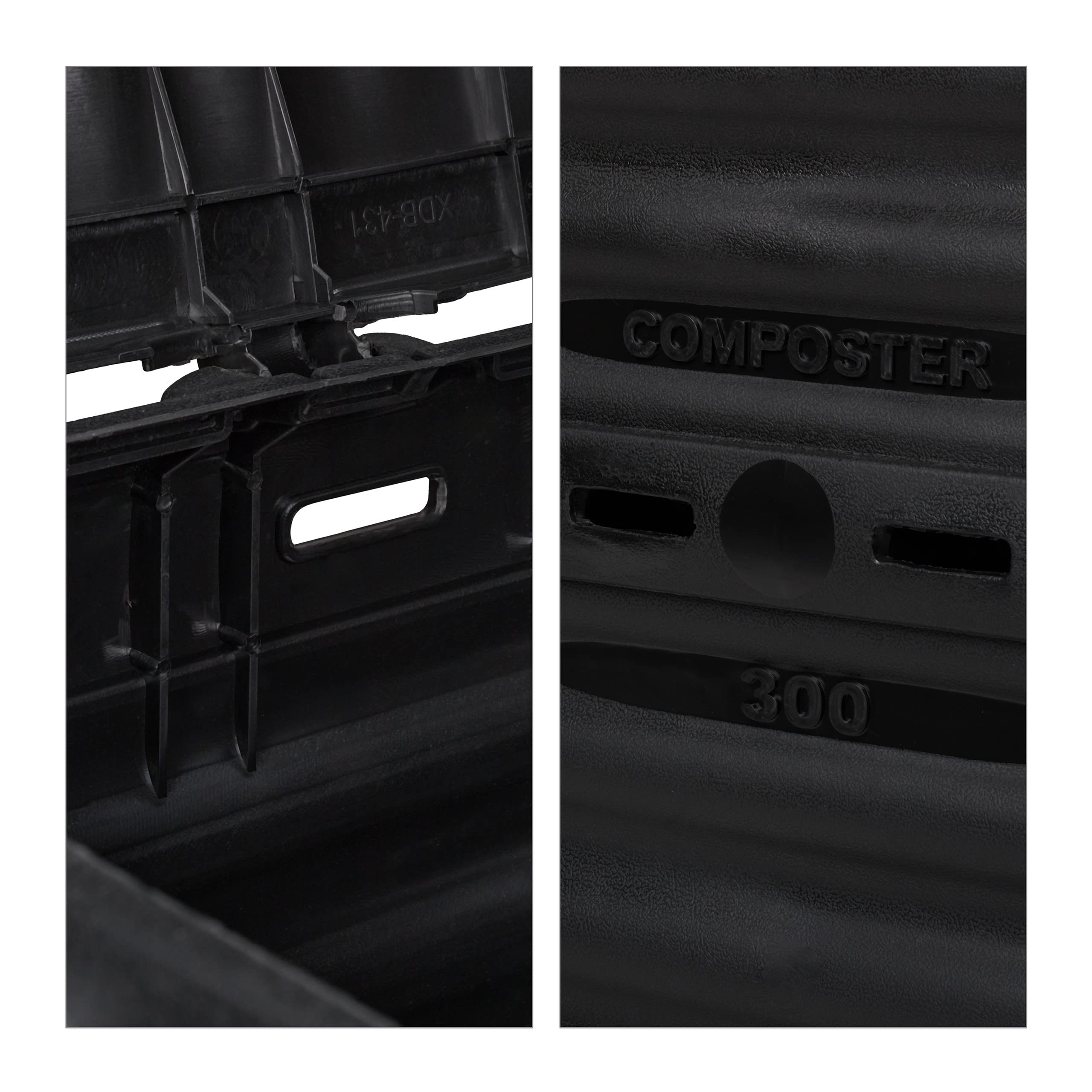 Relaxdays Compostiera da Giardino in Plastica, 230 l per Compost, Contenitore per Foglie, HxLxP: 80 x 60 x 57 cm, Nero