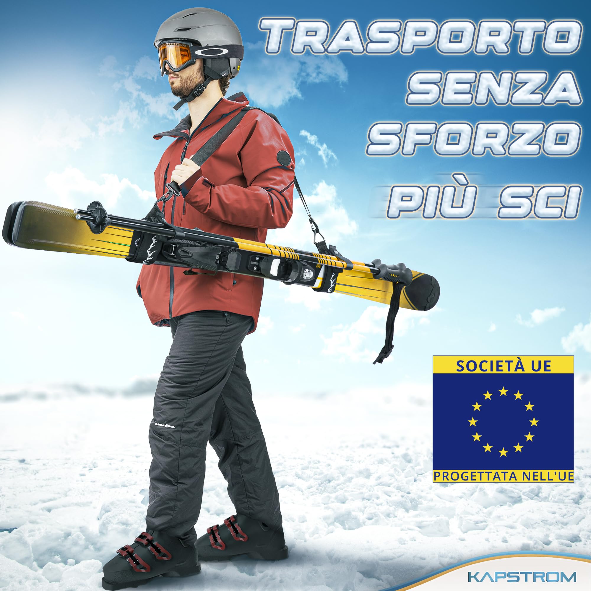 Cinghie per sci e porta bastoncini – Nero – Resistente con lunghezza della cinghia regolabile e tracolla imbottita