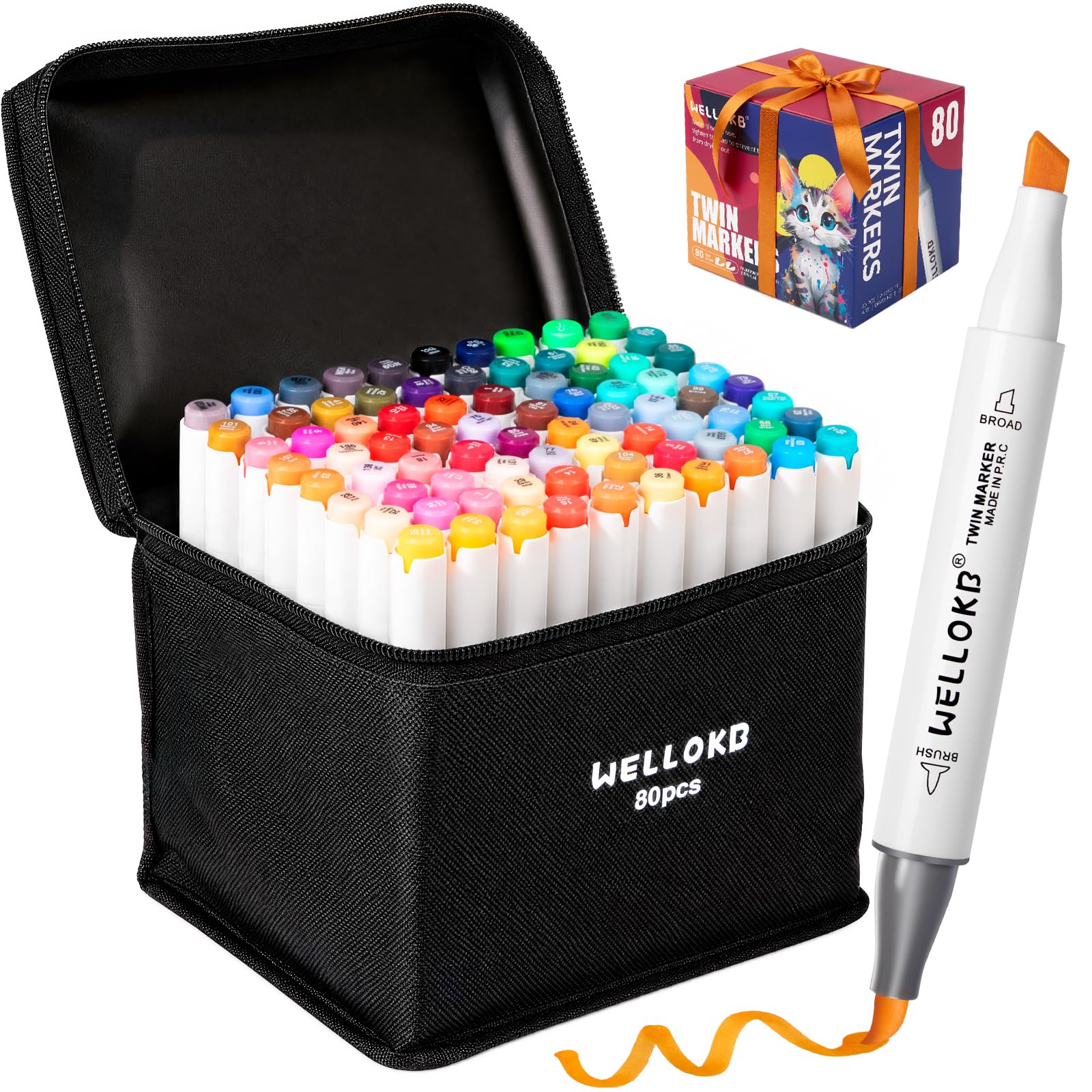 WELLOKB Alcohol Markers, 80 Colors Dual Brush Tip Double Tipped Art Marker Set for Artist Adults Coloring Illustrations for Book Painting, Card Making