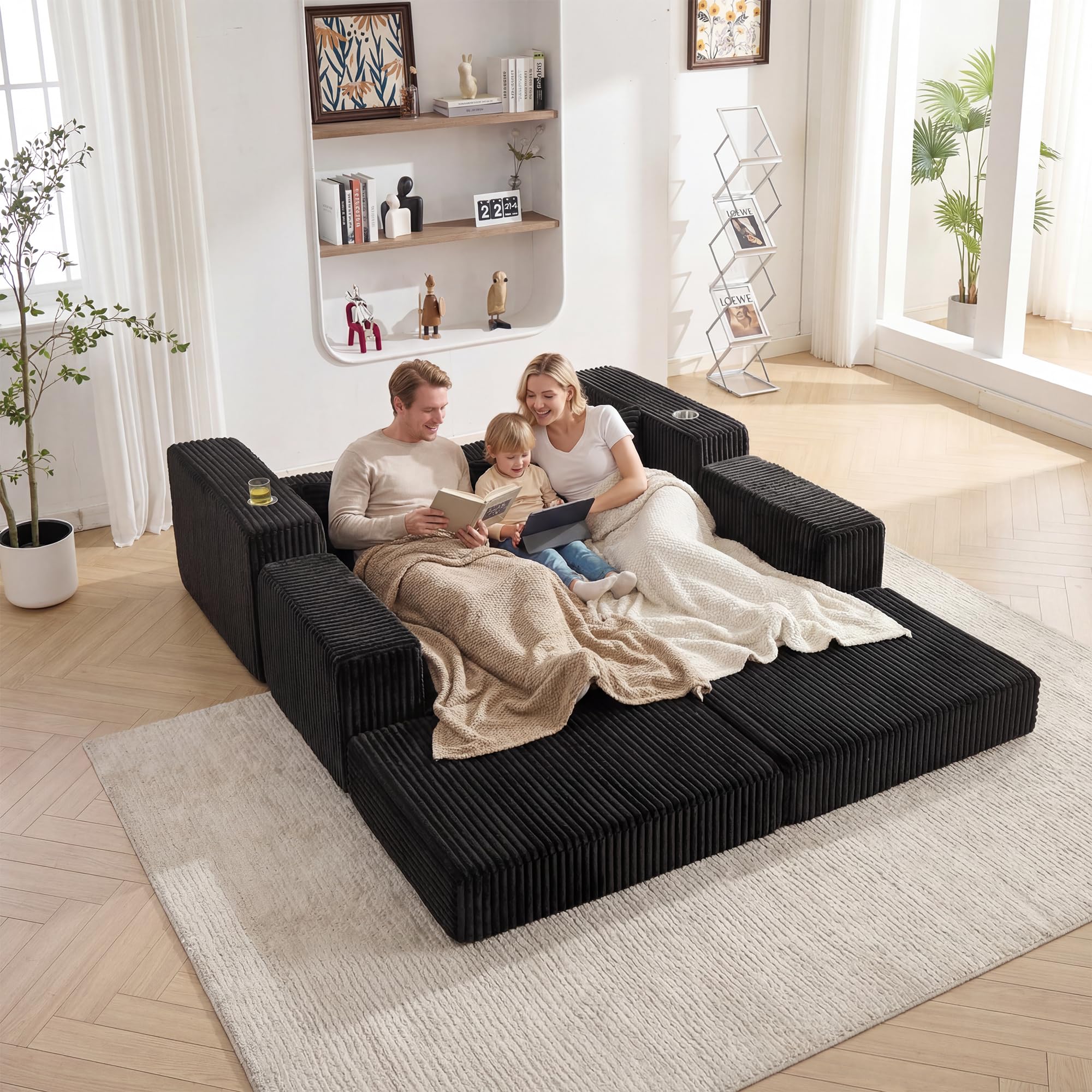 GRAVFORCE Modulares Schlafsofa 204cm L-Form Ecksofa mit Schlaffunktion