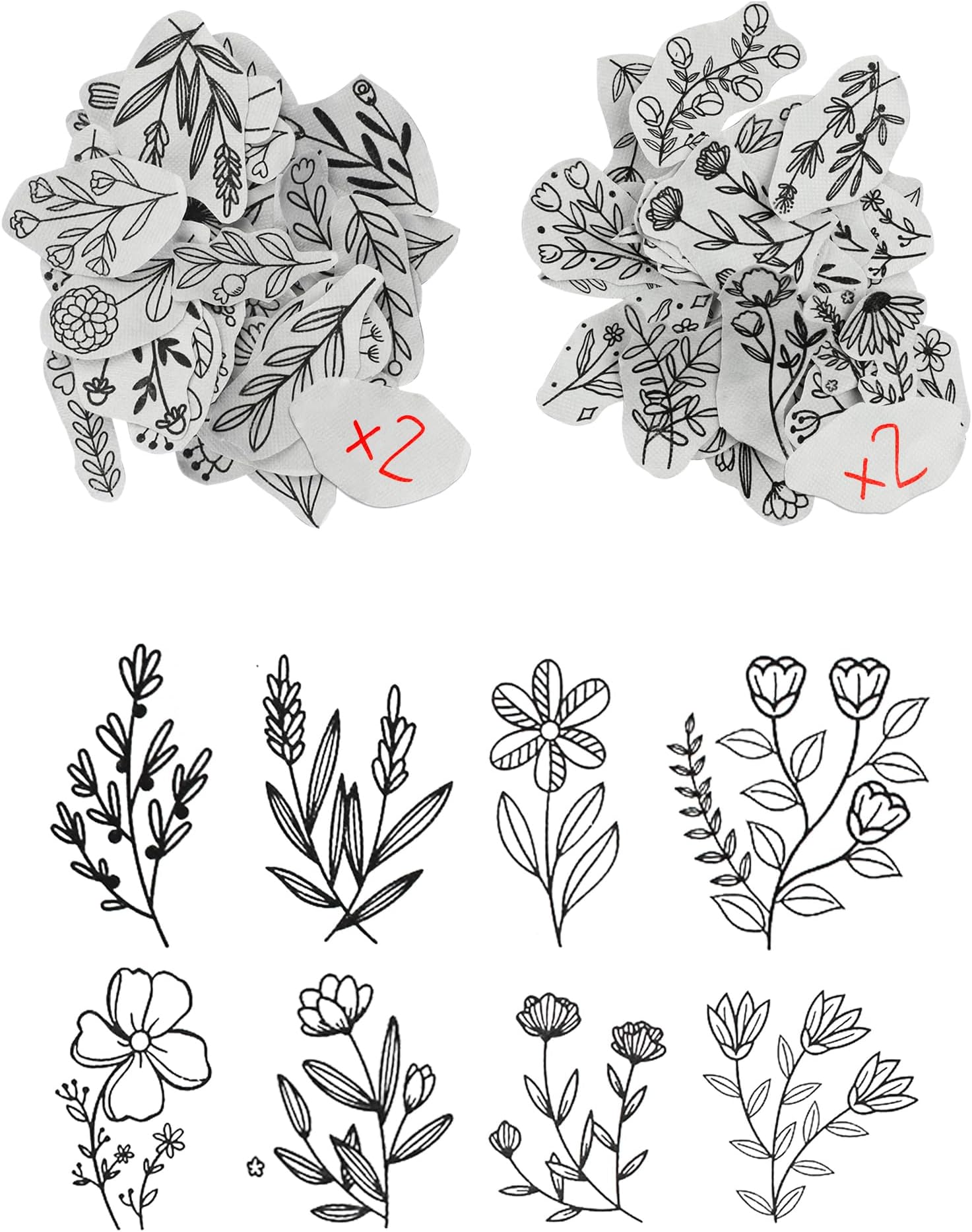 118 Pcs Water Soluble Hand Sewing Stabilizers, Embroidery Stick and Stitch Embroidery Paper Wash Away, Floral Patterns for Hand Sewing Lovers, Adults (Plants Flowers)