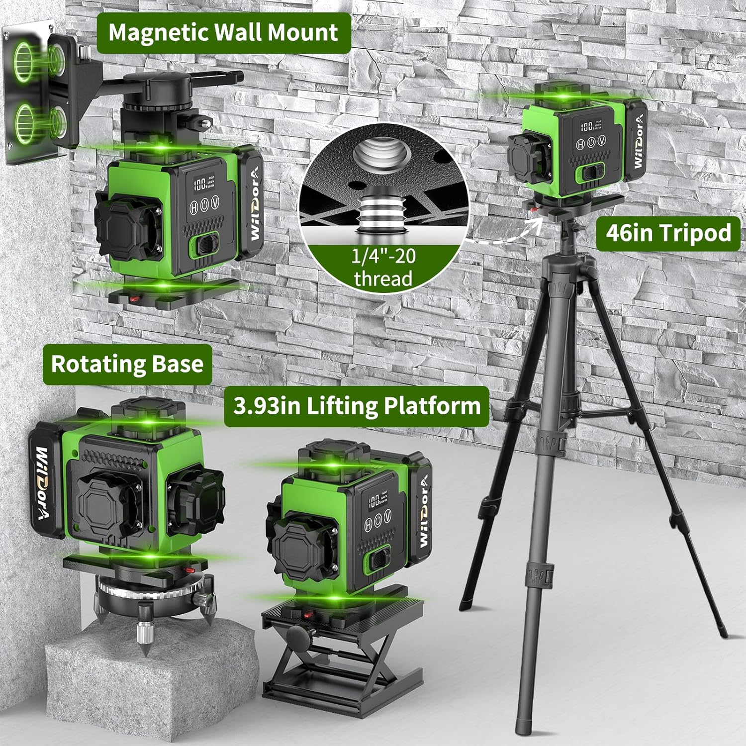 Laser Level 360 Self Leveling with Tripod, Remote Control 4D Green 16 Line Laser Leveler Tool with 2x4800mAh Li-ion Batteries & Hard Carry Case, Laser Level for Woodworking & Construction
