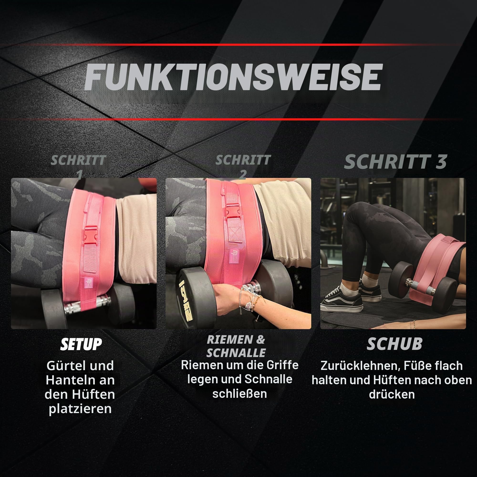 Hip Thrust Gürtel für Hantel- und Kettlebell-Gewichte, Booty Belt für Hüftübungen, Glute Bridge und Core Training, stabiler Lastgürtel bis 30 kg je Seite, verstellbar für Damen und Herren