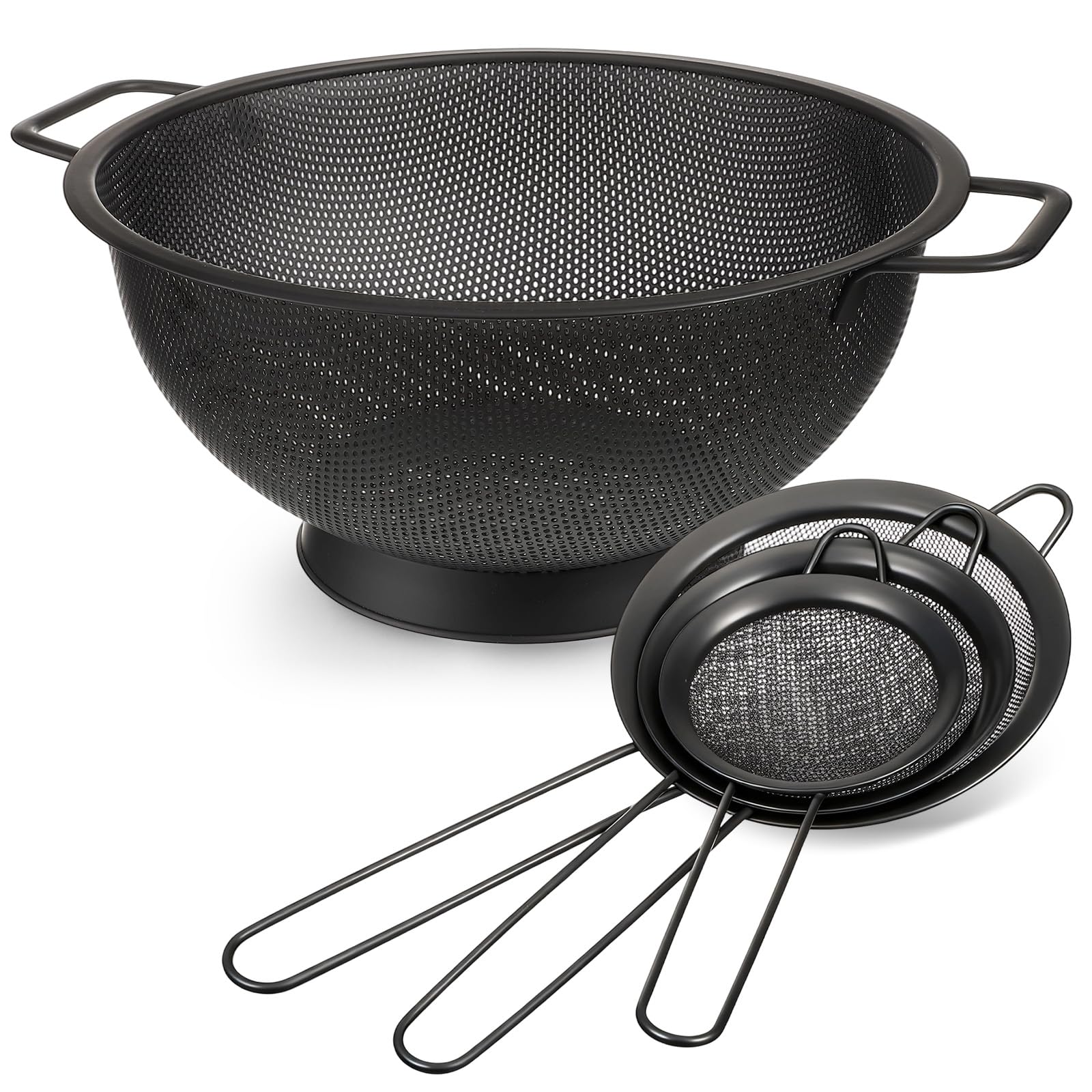 Norme 4 Quart schwarzes Sieb und 3 feinmaschige Metallsieb-Set