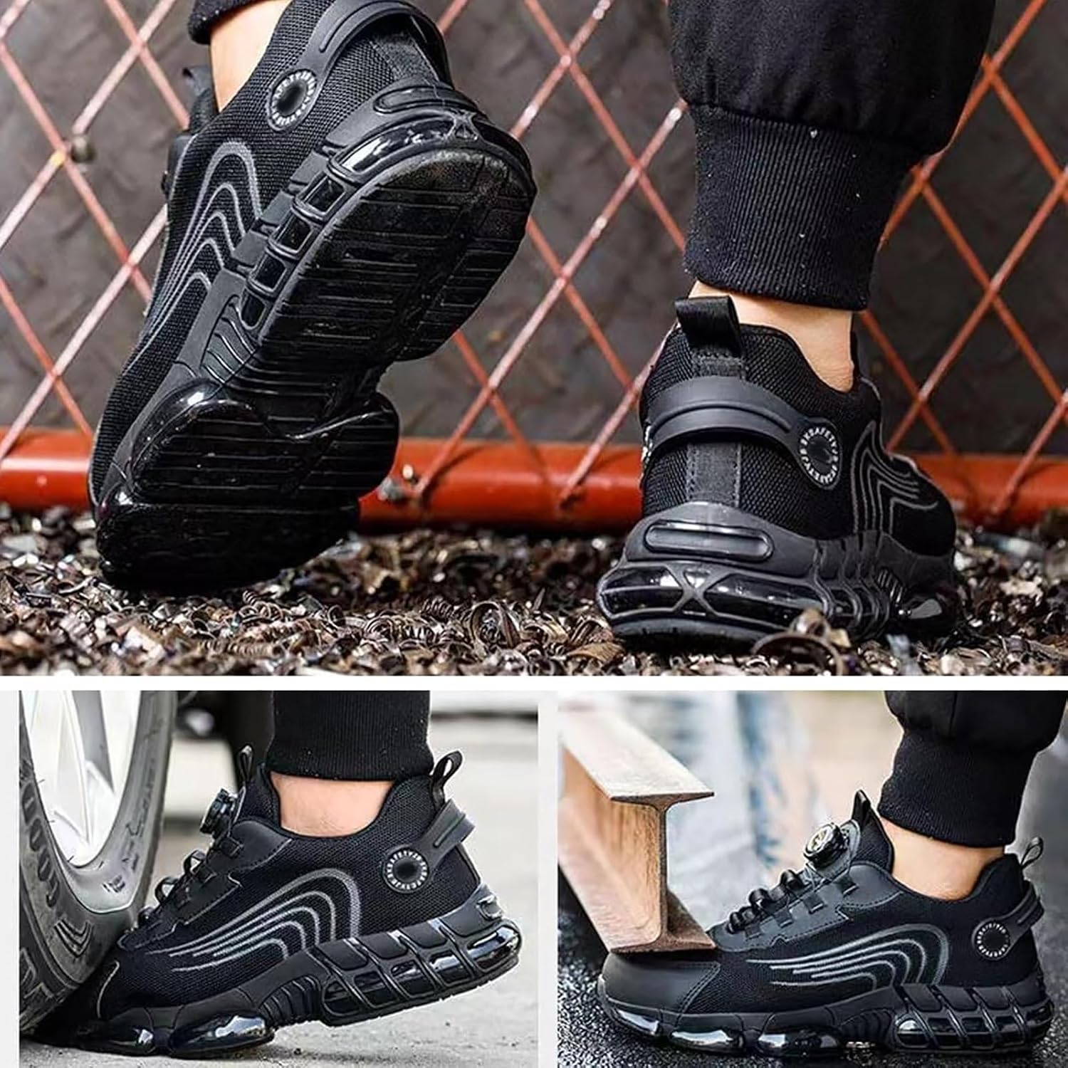 Noozier Safety Shoes Mens Steel Toe, Evontura Work Steel Toe Shoes, Evontira Power Trainers, Comfortable Puncture Proof Slip On Sneakers