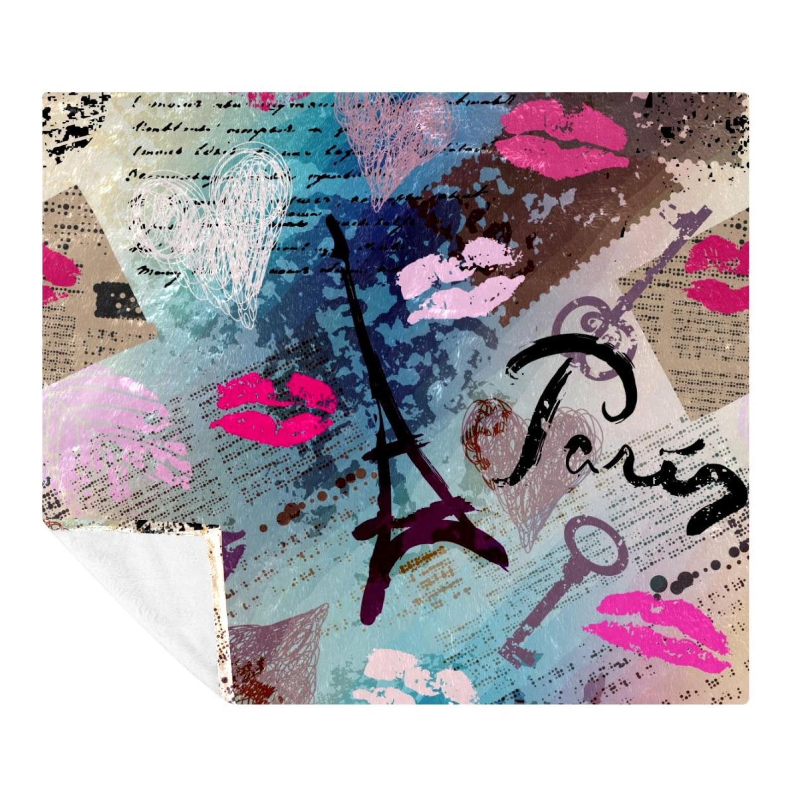 Couverture scrapbooking vintage 150x130 en microfibre pour lit et canapé