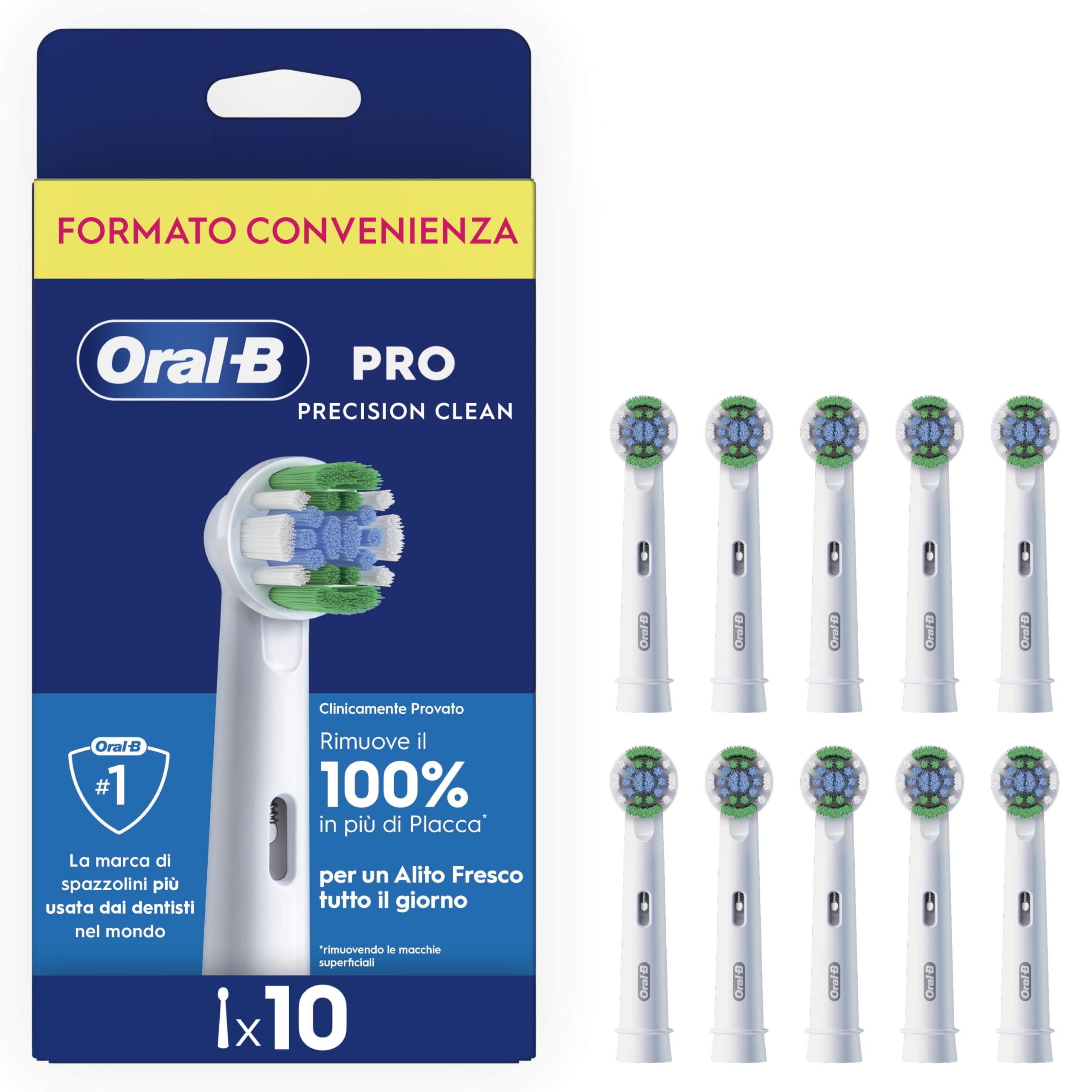 Oral-B Testina Di Ricambio PRO Precision Clean Bianca. Confezione da 10 Testine