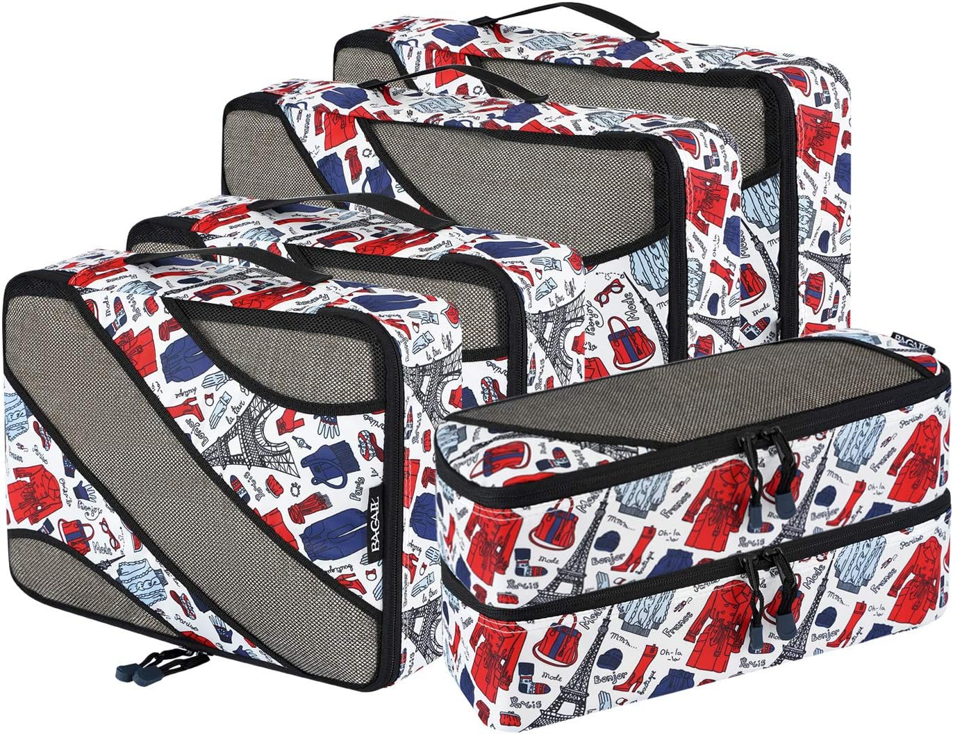 BAGAIL 6 Set Packing Cubes,Travel Luggage Packing Organizers(6Set Paris Mode)