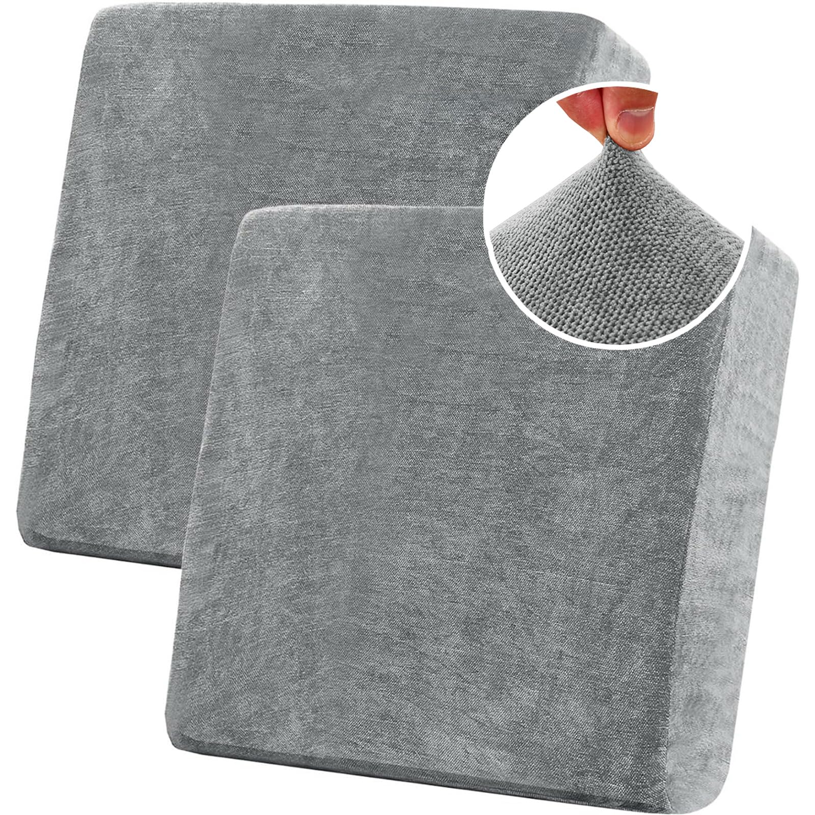 BXFUL Stretch Sofa Seat Cushion Covers, Chenille Sofa Cushion Slipcovers, High Stretch Couch Covers for Living Room Non Slip Furniture Slipcover with Elastic Bottom (2PC 1-Seater,Grey)