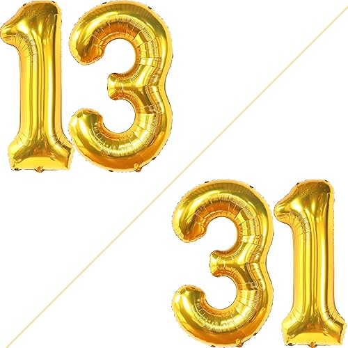 Miniatura 4 de Katchon Globos dorados gigantes del número 31 o 13, grandes de 40 pulgadas, globos brillantes del número 31 para decoraciones de cumpleaños de 31