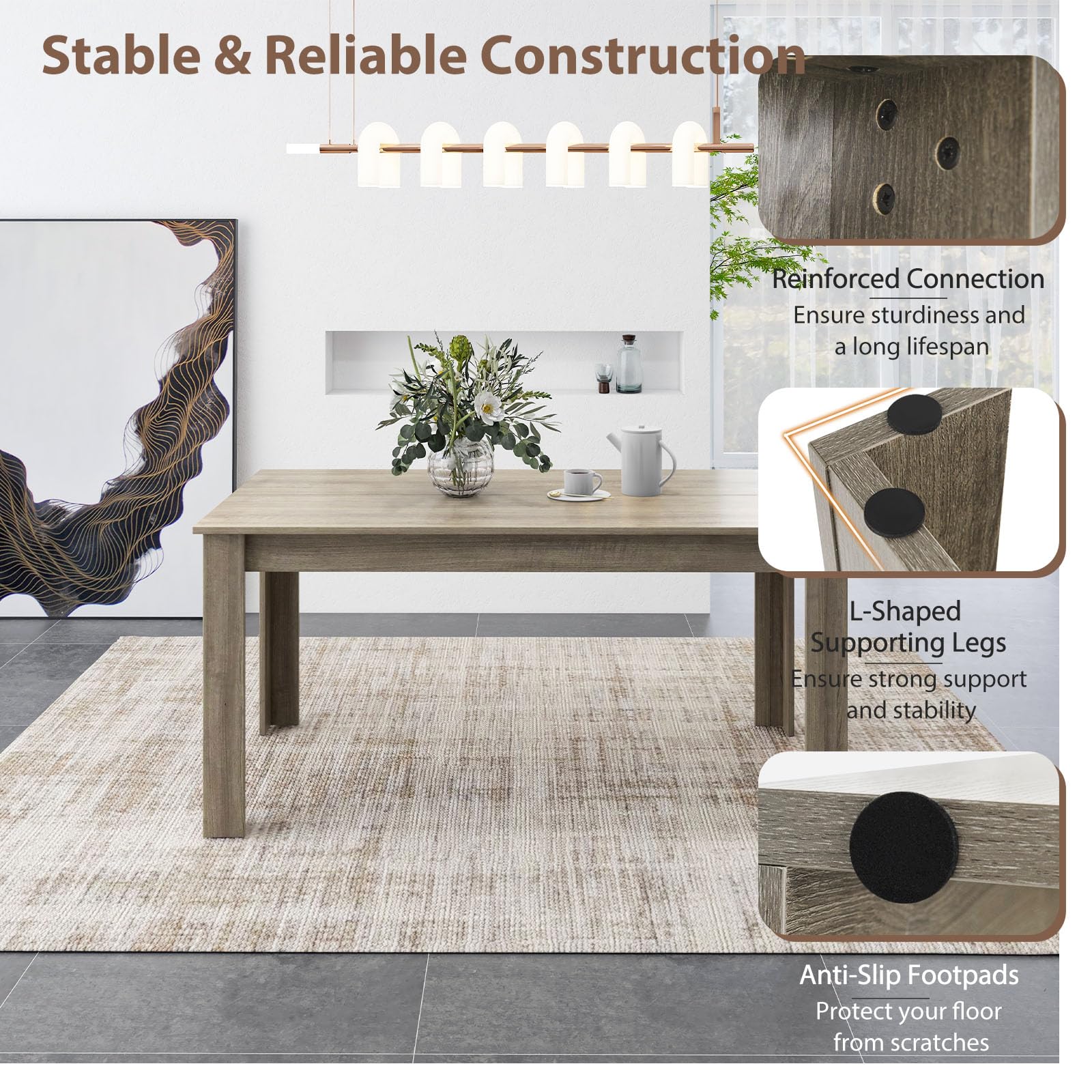 LIFEZEAL Tavolo da Pranzo, Sala da Pranzo, 160x80x77cm per 4-8 Persone, Tavolo da Cucina Moderno, in Legno, Scrivania, Ampio Piano, Gambe a Forma di L, Montaggio Facile, Max 150 kg, Grigio