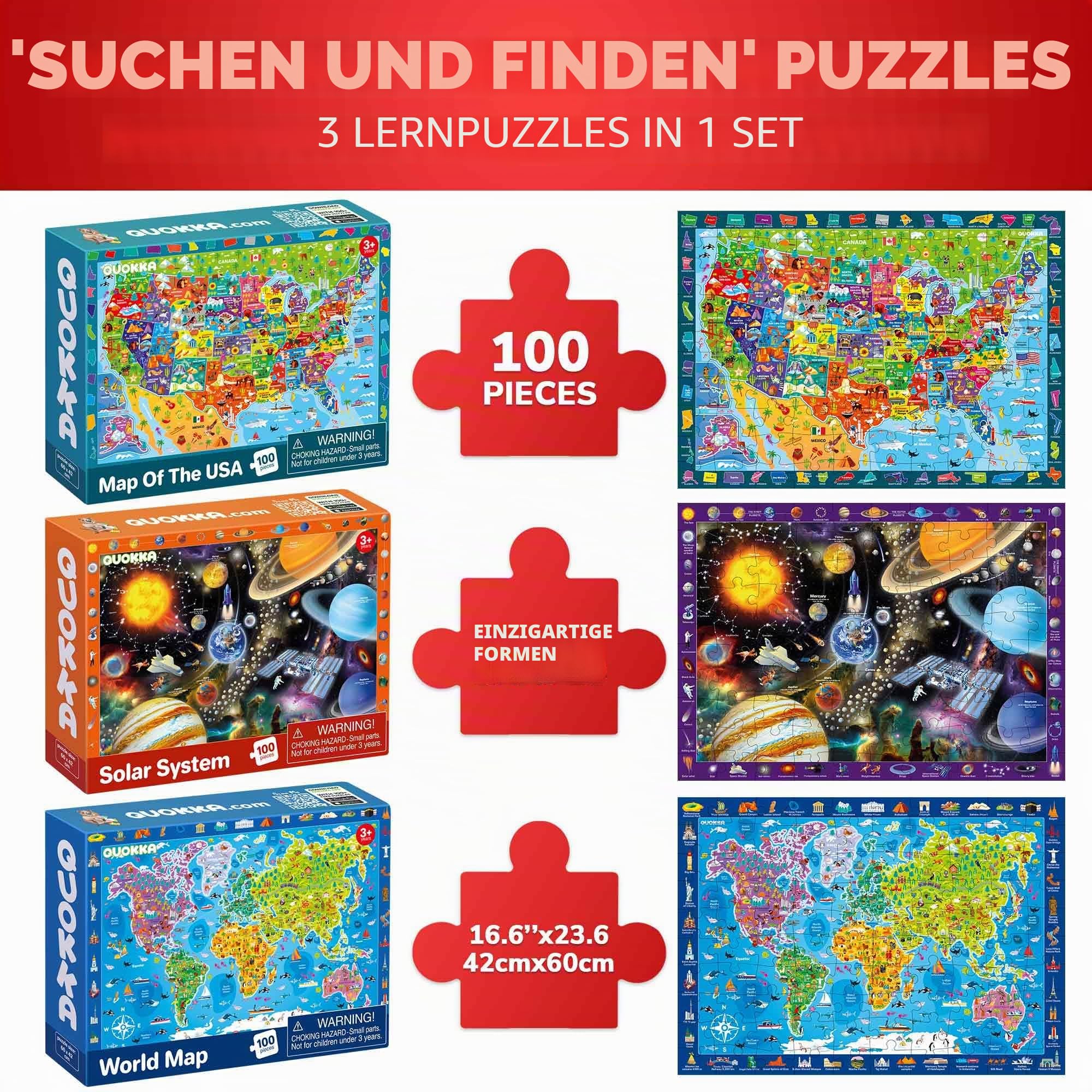 Quokka 100 Teile Puzzle ab 4 5 6 Jahre – 3 Groß Spiele für Mädchen und Jungen (Boden Puzzle)