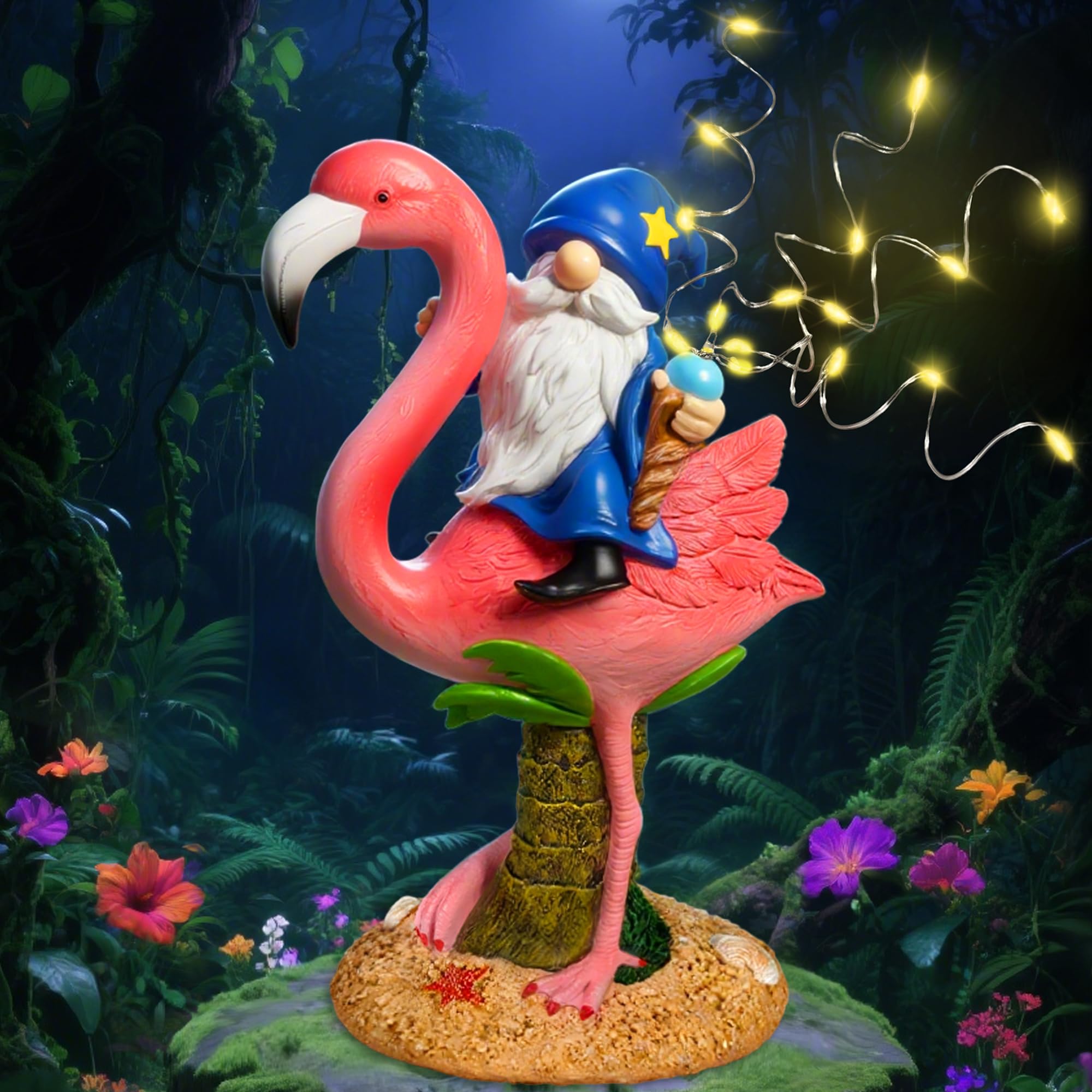 Miggley Flamingo Gnome Solar Garden Statue Outdoor Figurine Decor Lights — image 1