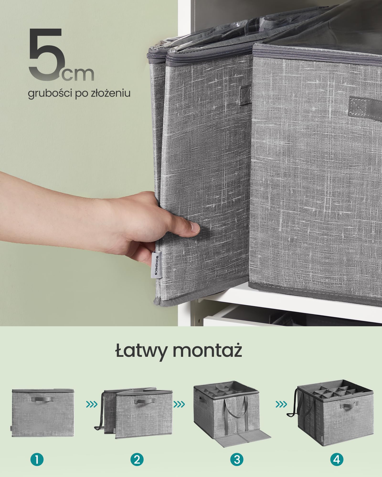 SONGMICS Organizer na buty, zestaw 2 szt., każdy na maksymalnie 16 par, pudełko do przechowywania butów, uchwyty, przezroczysta pokrywa, do sypialni, przedpokoju, garderoby, Rush Grey LSP602G01