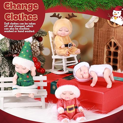 Miniatura 4 de Hanaive 4 muñecas de bebé de 4 pulgadas realistas y realistas, ropa de animales lindos regalos para niñas, niños pequeños a partir de 3 años,