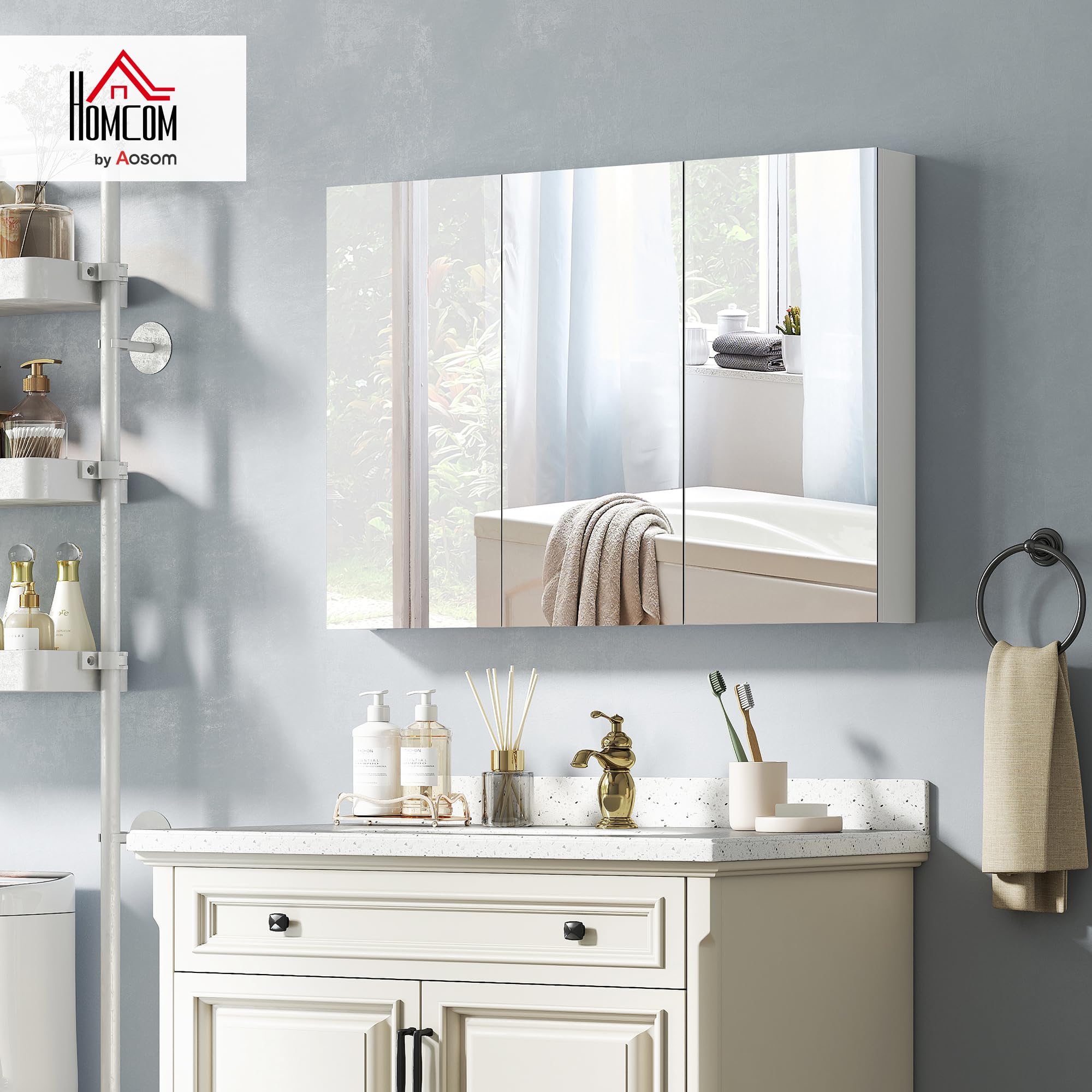 HOMCOM Armoire Murale Salle de Bain avec Miroir 91,5 x 11,5 x 65 cm Blanc