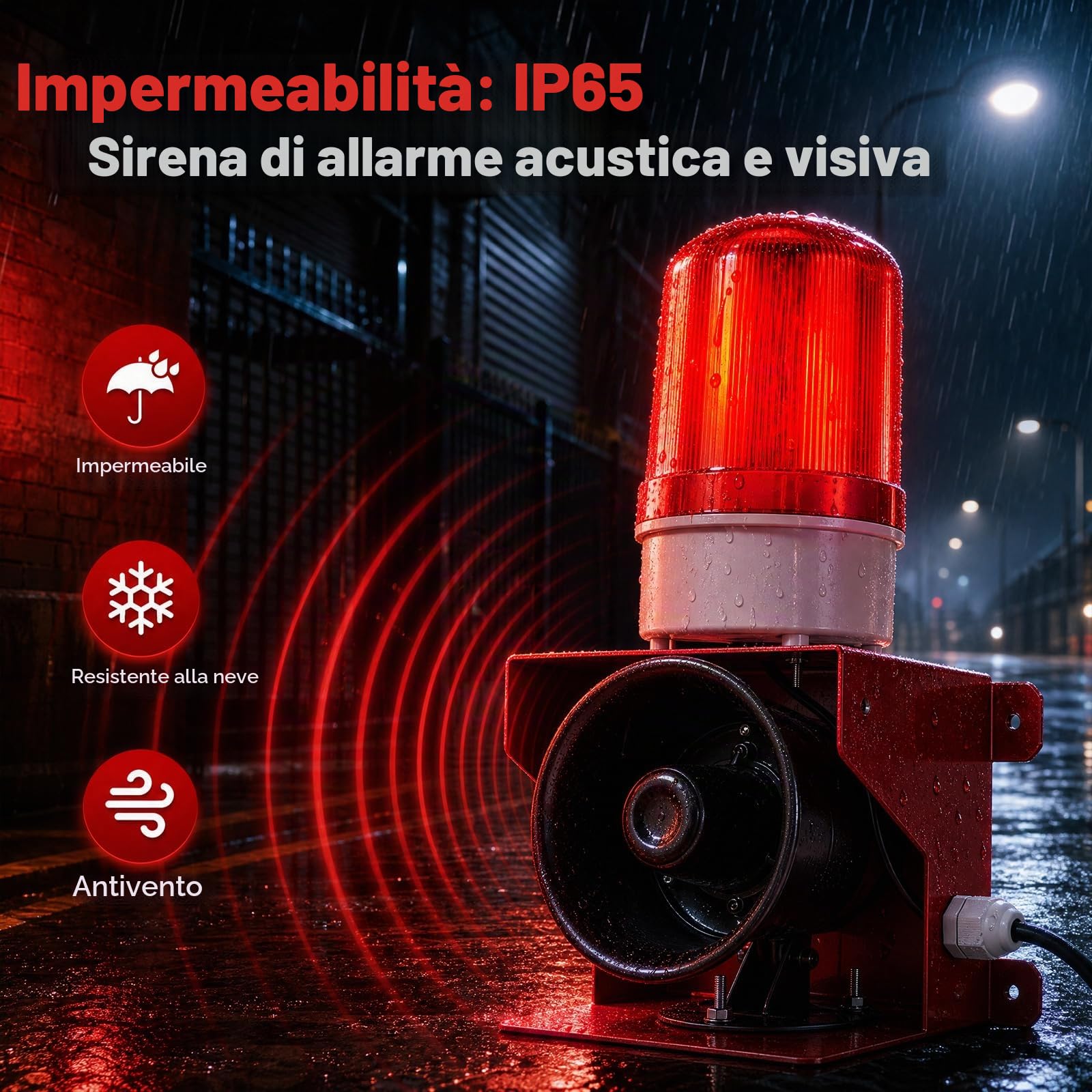 Sirena D'allarme Industriale, Sirena Luminosa E Sonora Da 120 Db D'allarme Industriale A Led Impermeabile IP65 Adatta Per Uso Interno Ed Esterno Spina Eu 220 V Suono Chiaro E Potente