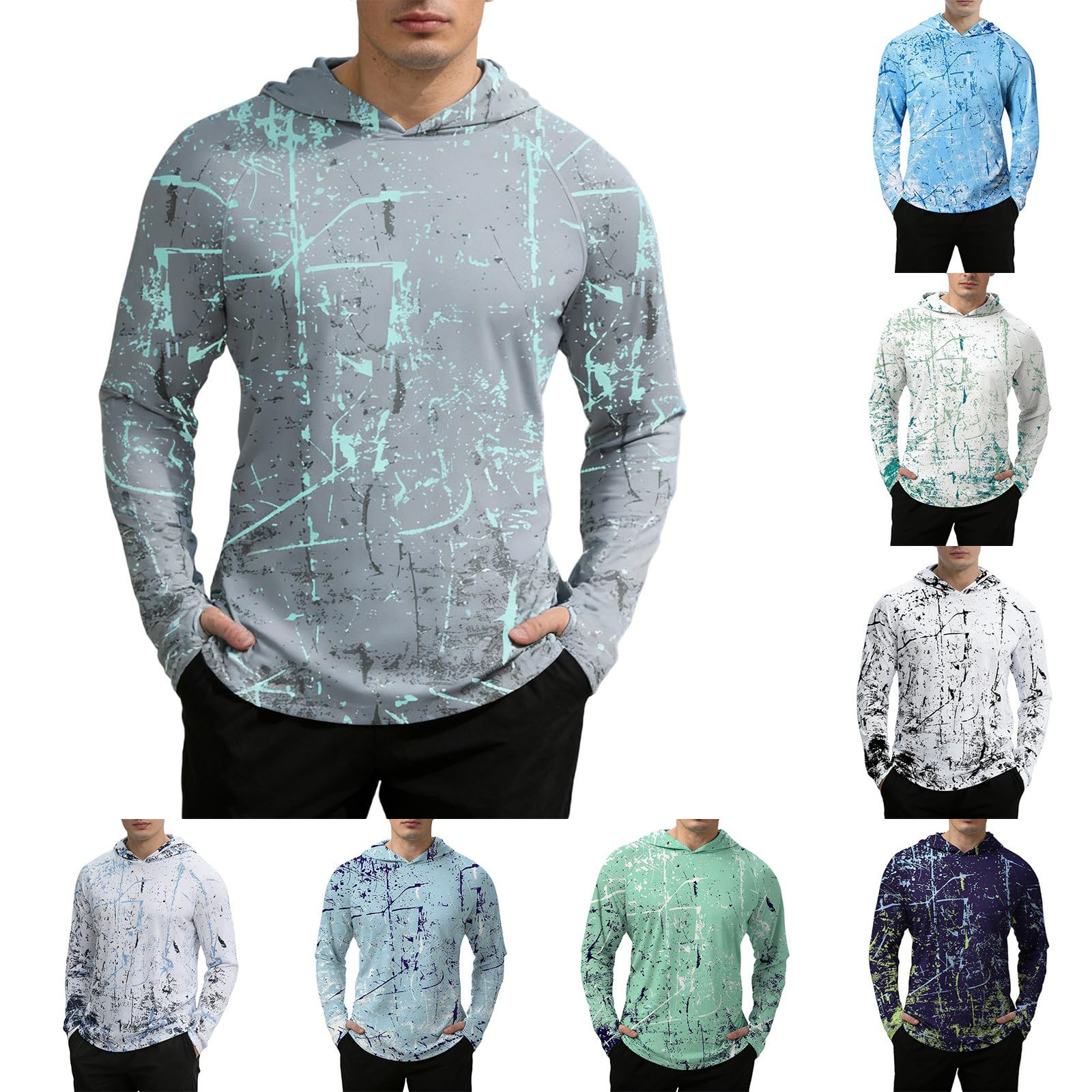 Generisch Felpa con cappuccio a maniche lunghe con protezione solare UPF 50+, da uomo, leggera, per corsa, escursionismo e sport all'aria aperta, materiale traspirante con protezione UV, ideale per le
