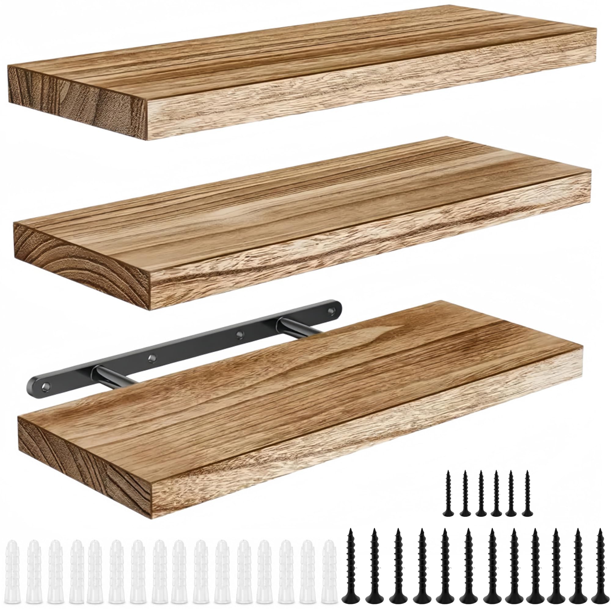 Floating Shelf & Wall Mounted Storage – 3 Tier 42cm Rustic Wood Rack
