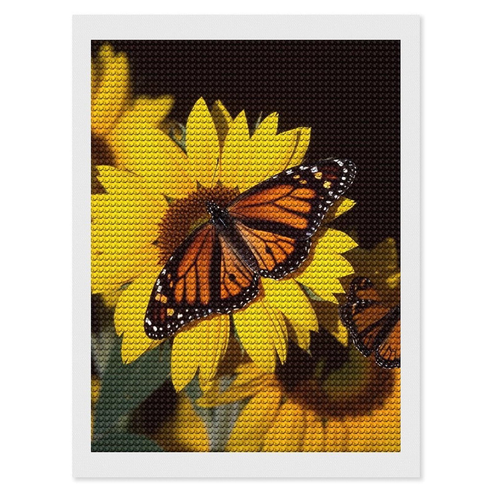 FekiLoot Butterflys with Sunflowers Diamond Art Kits for Adults, 5D Aurora Diamond Painting Kits for Beginners DIY Full Drill Dots Gem Art Paint Crafts for Home Wall Decor 12"x16"