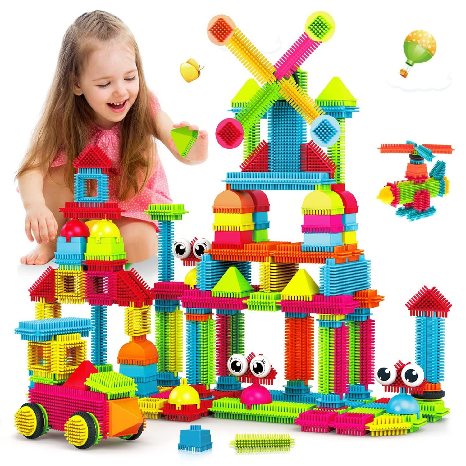 Creative Bristle Blocks Building Set for Kids, 128 Pcs 3D Shape Construction Tiles, Educational Stacking Blocks for Learning & Fun, Inspiring Imagination & Creativity, Suitable for Ages 3-8