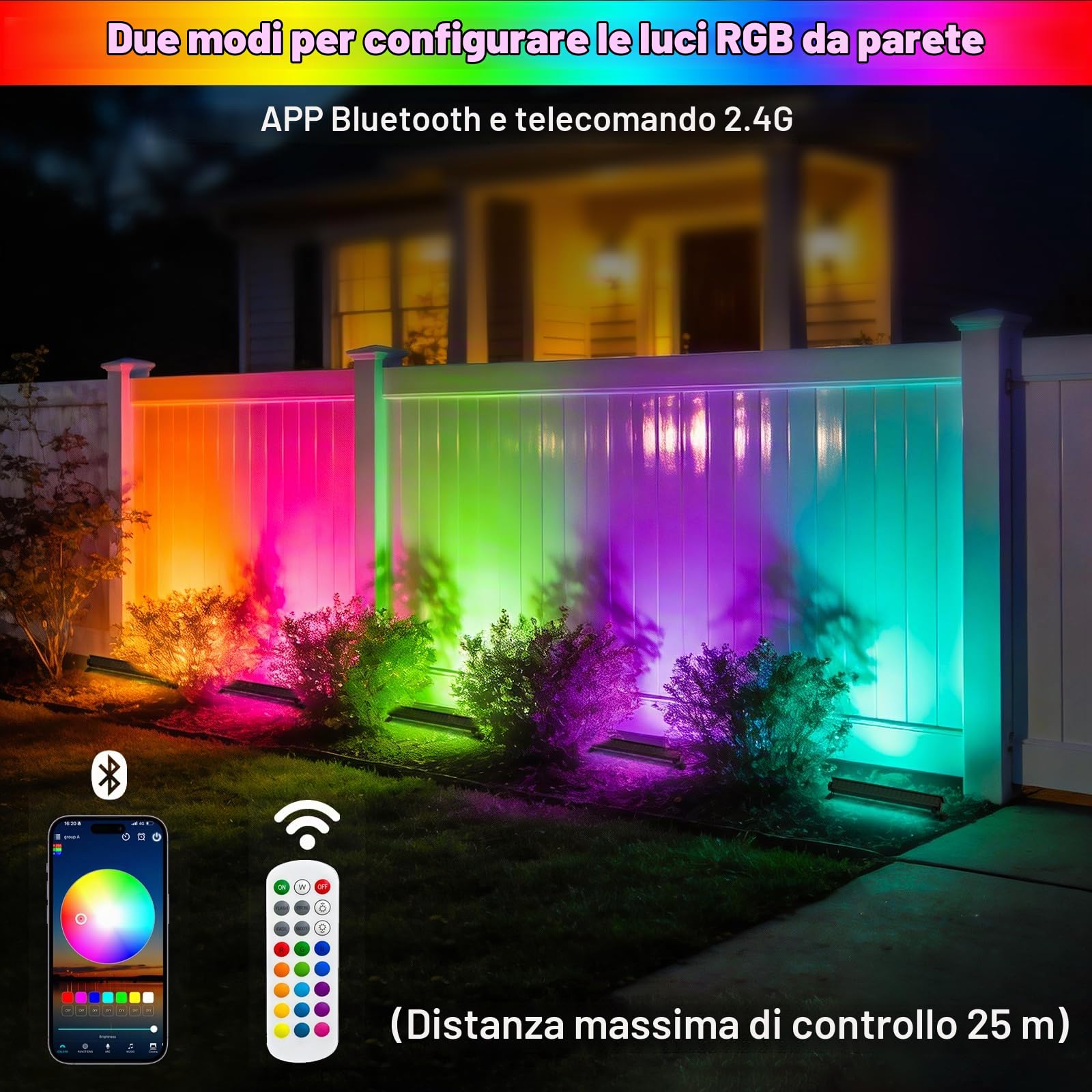CREATESTAR Faretto LED RGB Esterno 30W, Barra LED RGB da Esterno con APP Bluetooth e Telecomando 2.4G, Memoria Funzione, Funzione Timer, IP66 Impermeabile Proiettore RGB per Bar Feste Giardino