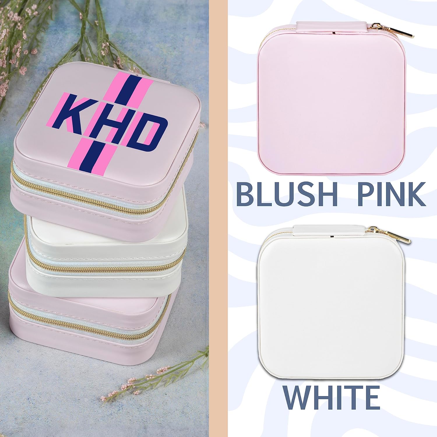 Personalized Shadow Initial Travel Jewelry Organizer, Monogram Custom Leather Case for Bridesmaid, Mother's Day, Birhday, Christmas Gift Box, Holder for Women Girls Bachelor Party (White) - Image 4