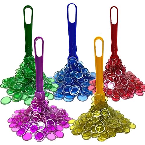 MR CHIPS Fabricado en Estados Unidos, 5 varitas magnéticas de bingo y chips de plástico de pulgadas con anillos de metal, 500 piezas mejoradas