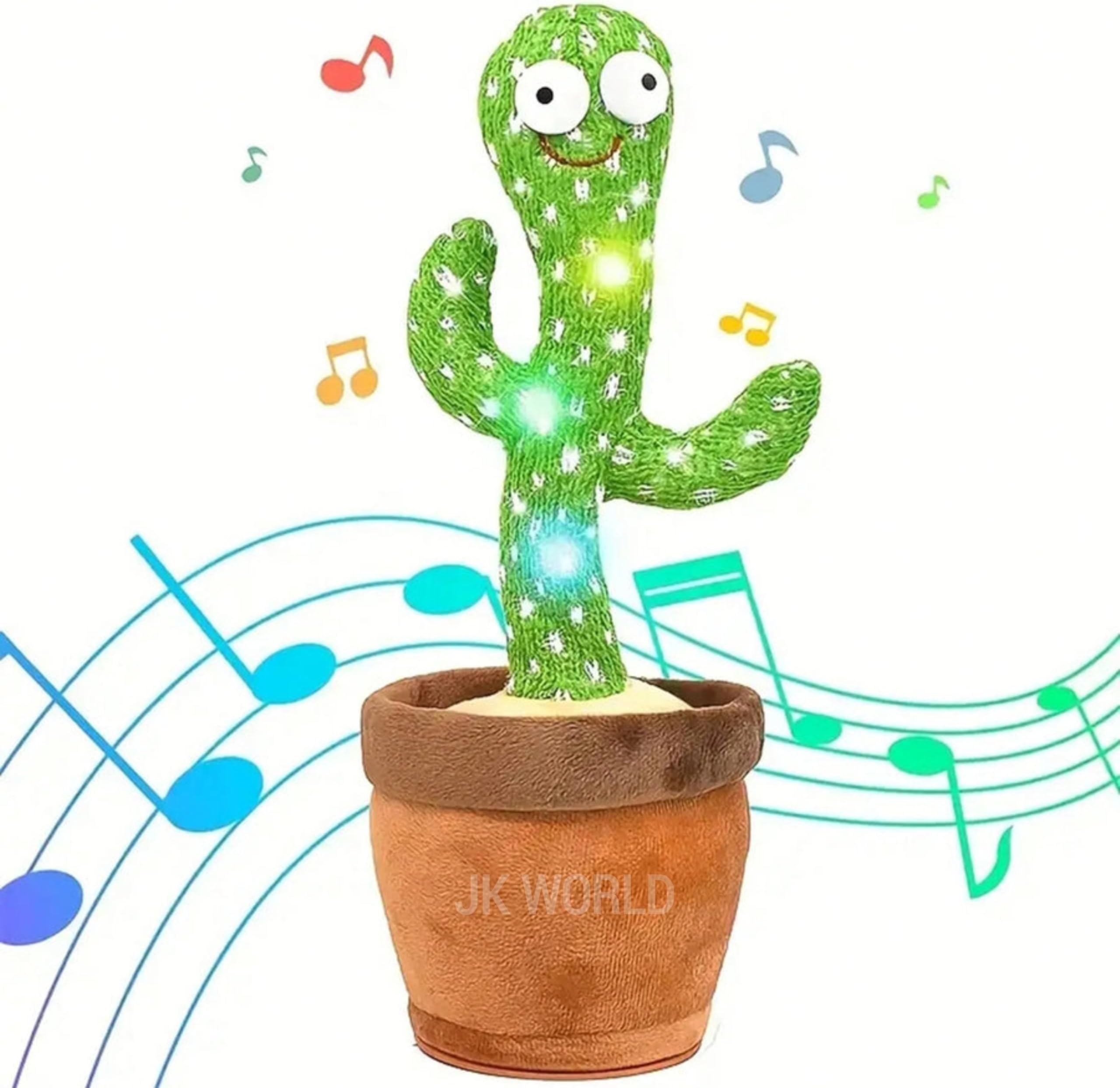 JK WORLD® Dancing Cactus Talking Plush Toy with Singing & Recording Function Rechargeable - Repeat What You Say Electronic Light Up Interactive Toy for Toddler with USB Charging Cable 1 Piece