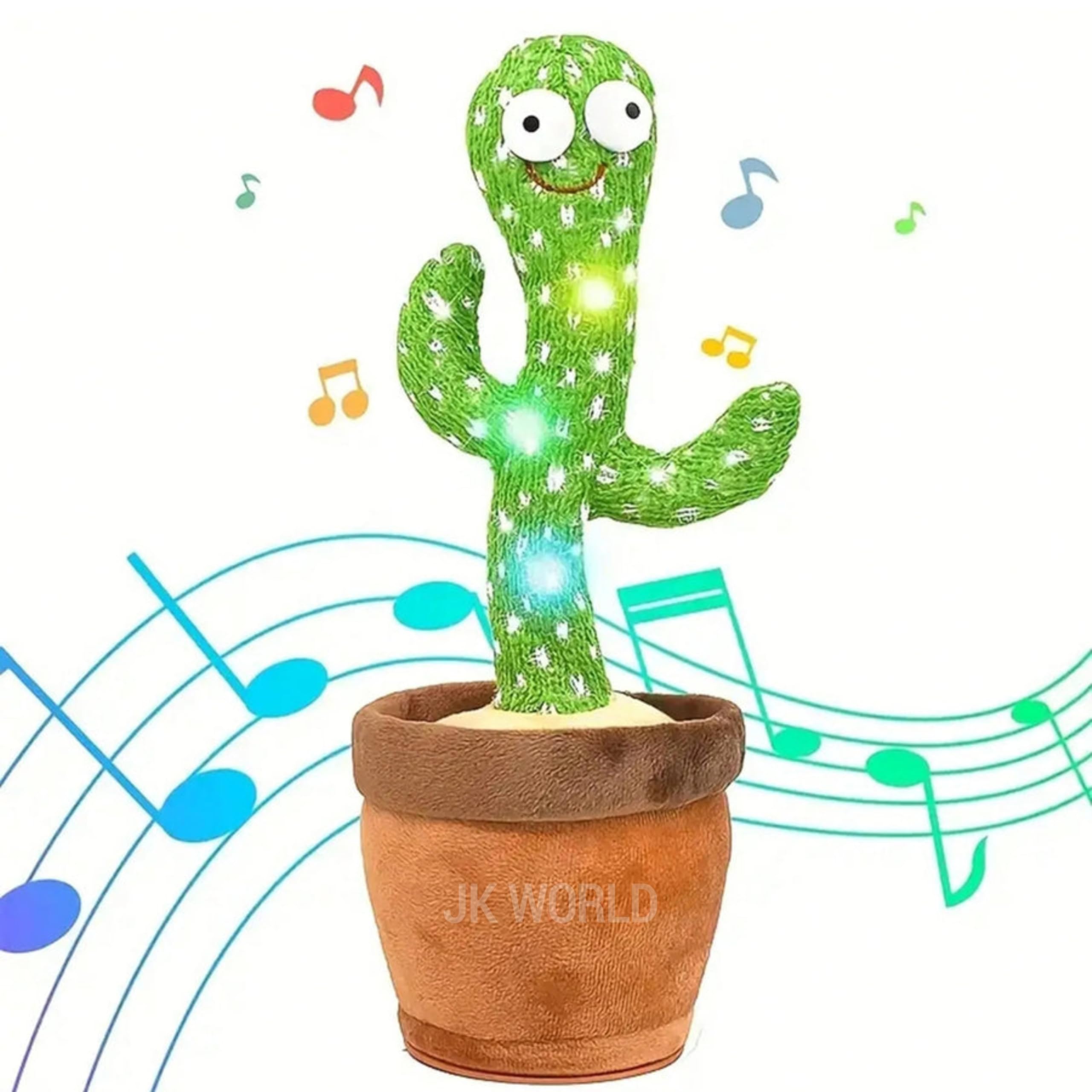 JK WORLD® Dancing Cactus Talking Plush Toy with Singing & Recording Function Rechargeable - Repeat What You Say Electronic Light Up Interactive Toy for Toddler with USB Charging Cable 1 Piece