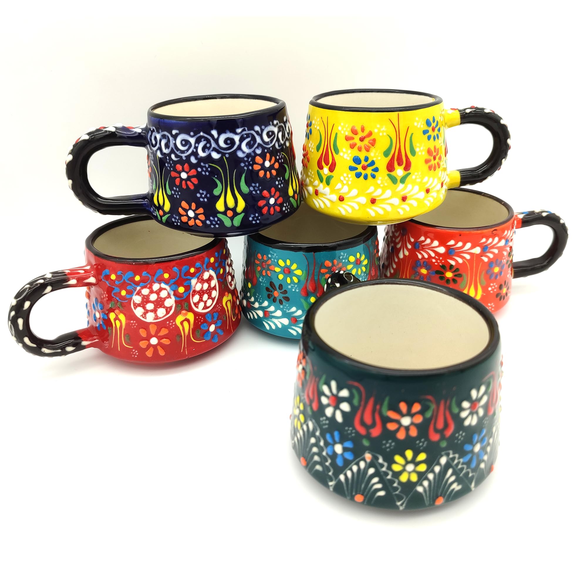 Juego de 6 tazas de café de cerámica hechas a mano de 6 onzas para tazas de espresso, juego de tazas de café multicolor para té, capuchino, café con leche, 180 ml